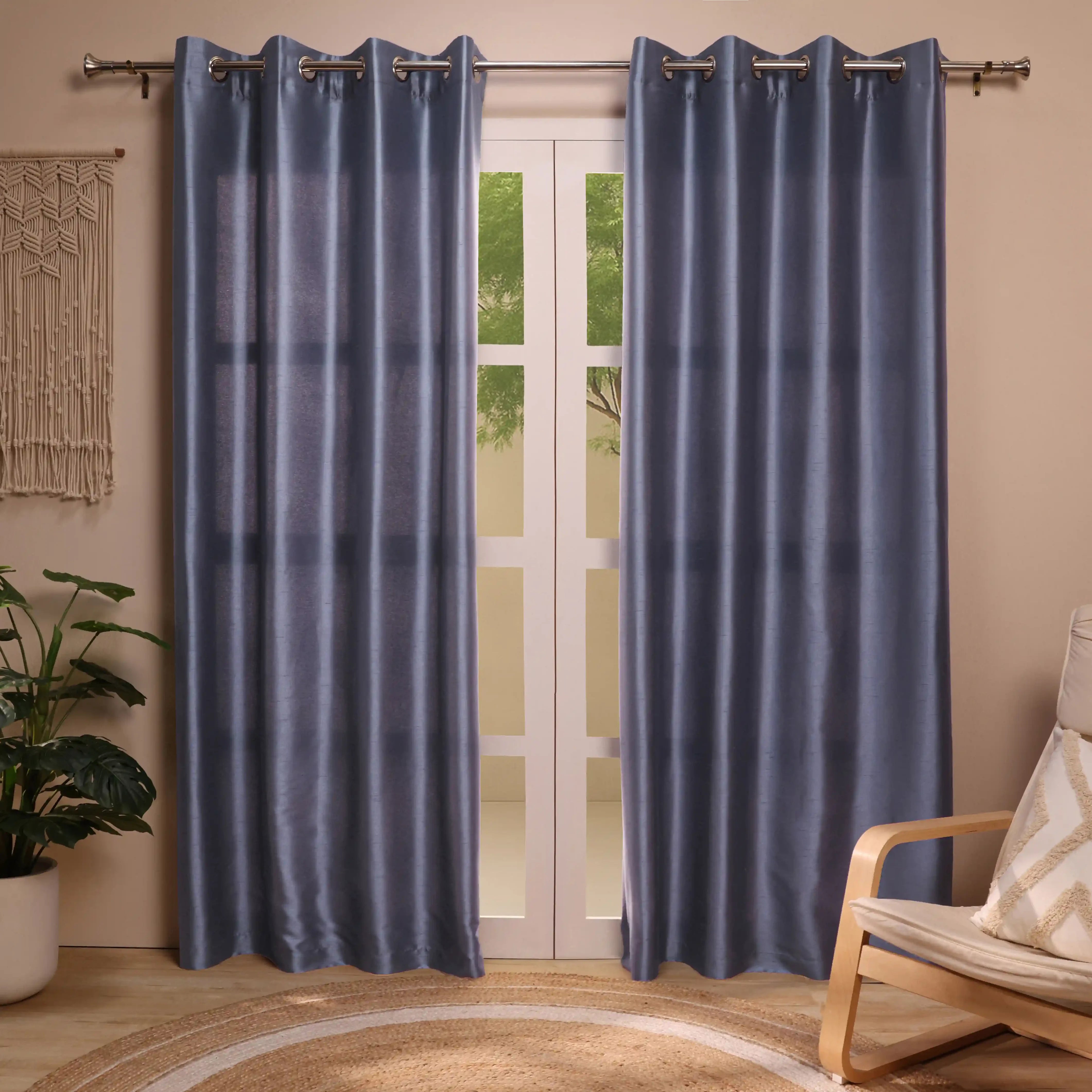 Paleto Set Of 2 Solid Readymade Curtains | Pure Hues Indigo Ash / Door (4.25ft X 7.22ft)