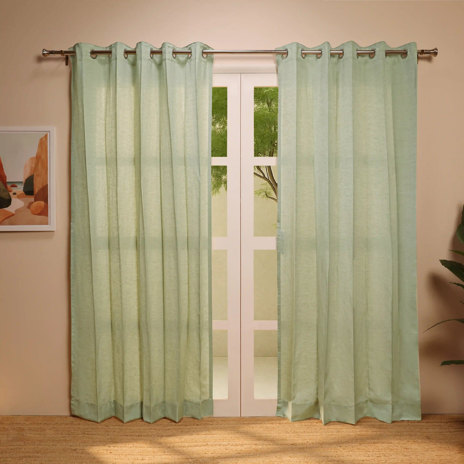 Paleto Set Of 2 Solid Readymade Curtains | Hue Harmony Green Tea / Door (7ft X 4.4ft)