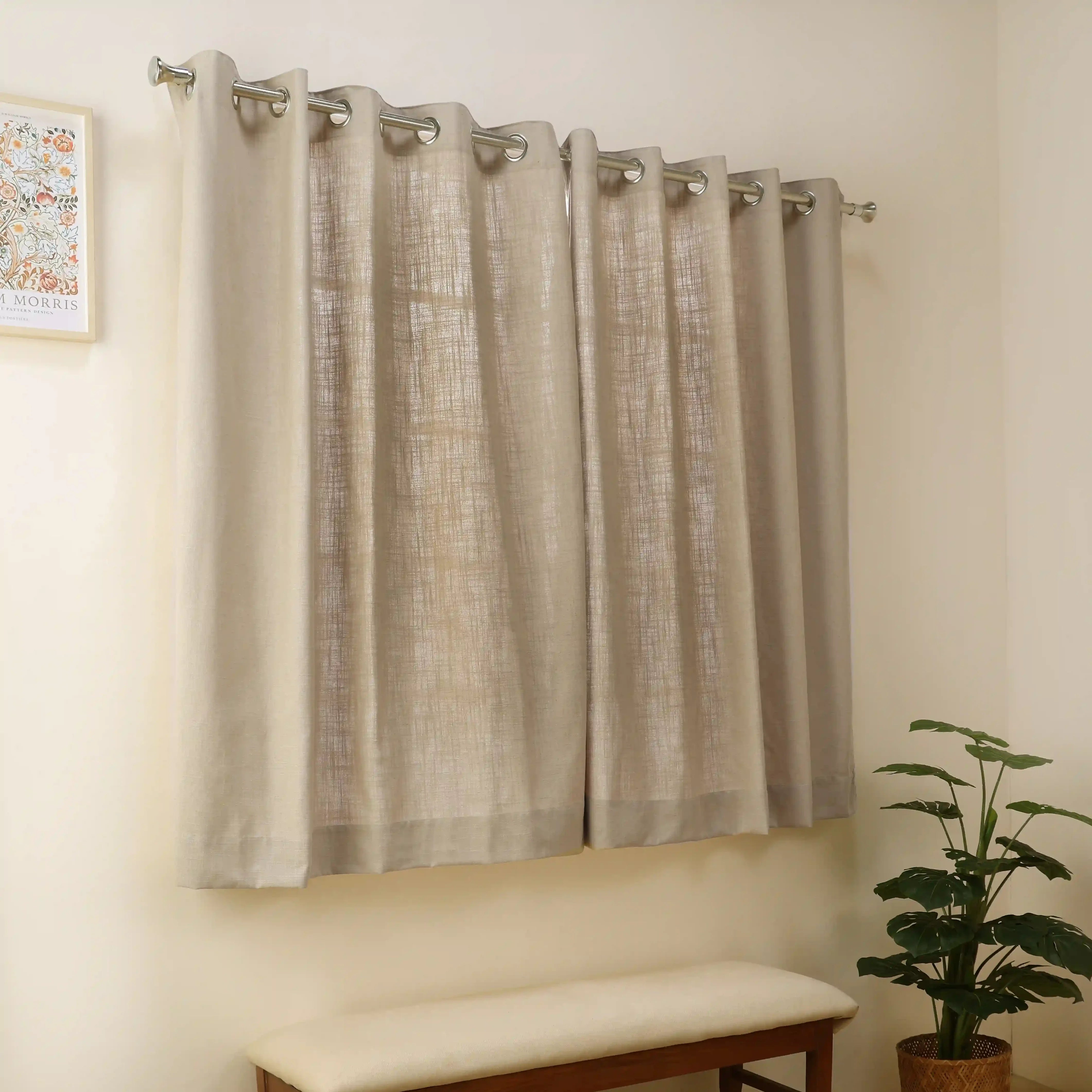 Paleto Set Of 2 Solid Readymade Curtains | Forest Days Tan / Window (5ft X 4.4ft)