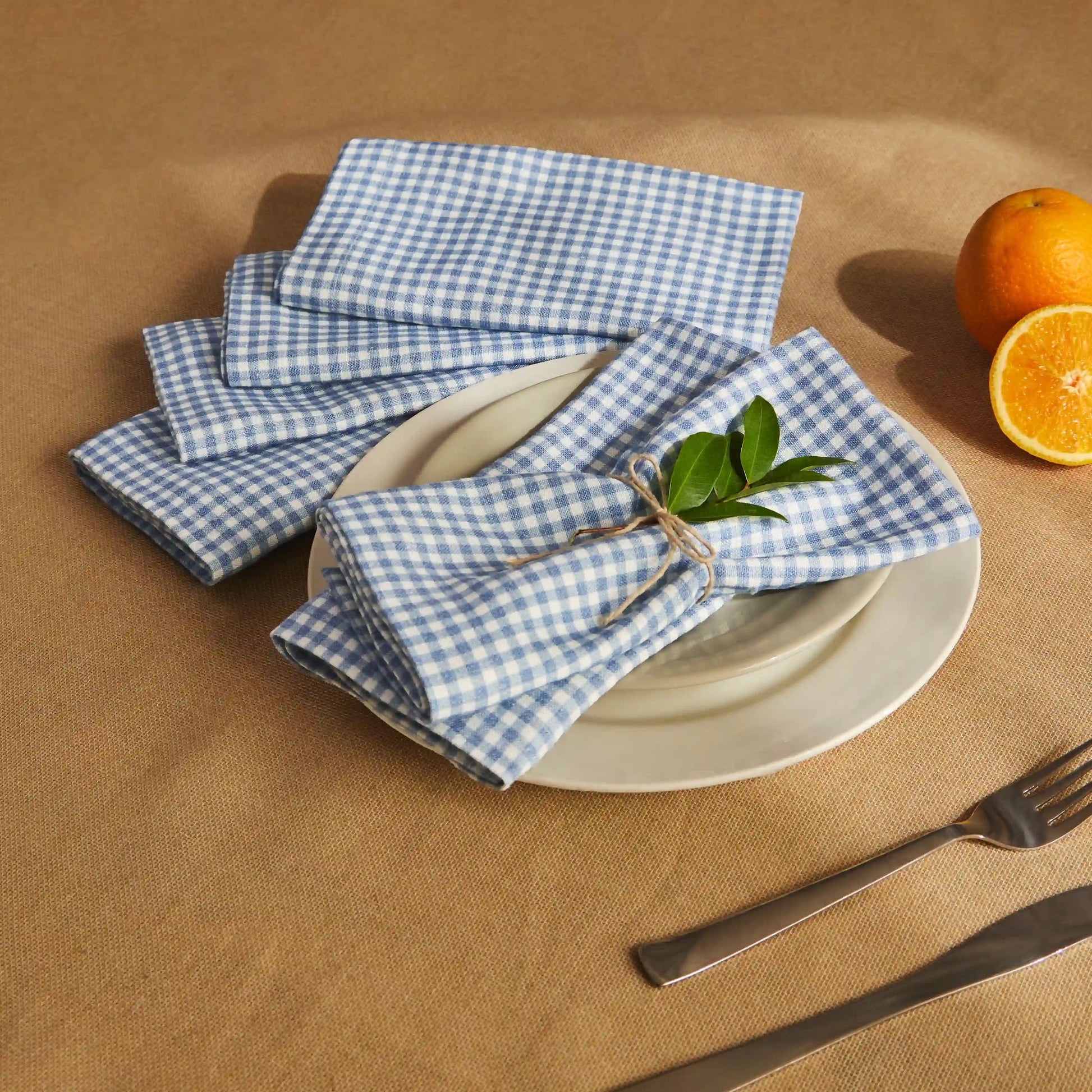 Nonna's Home 100% Cotton Table Napkin Set Small Blueberry Gingham / Pack of 6