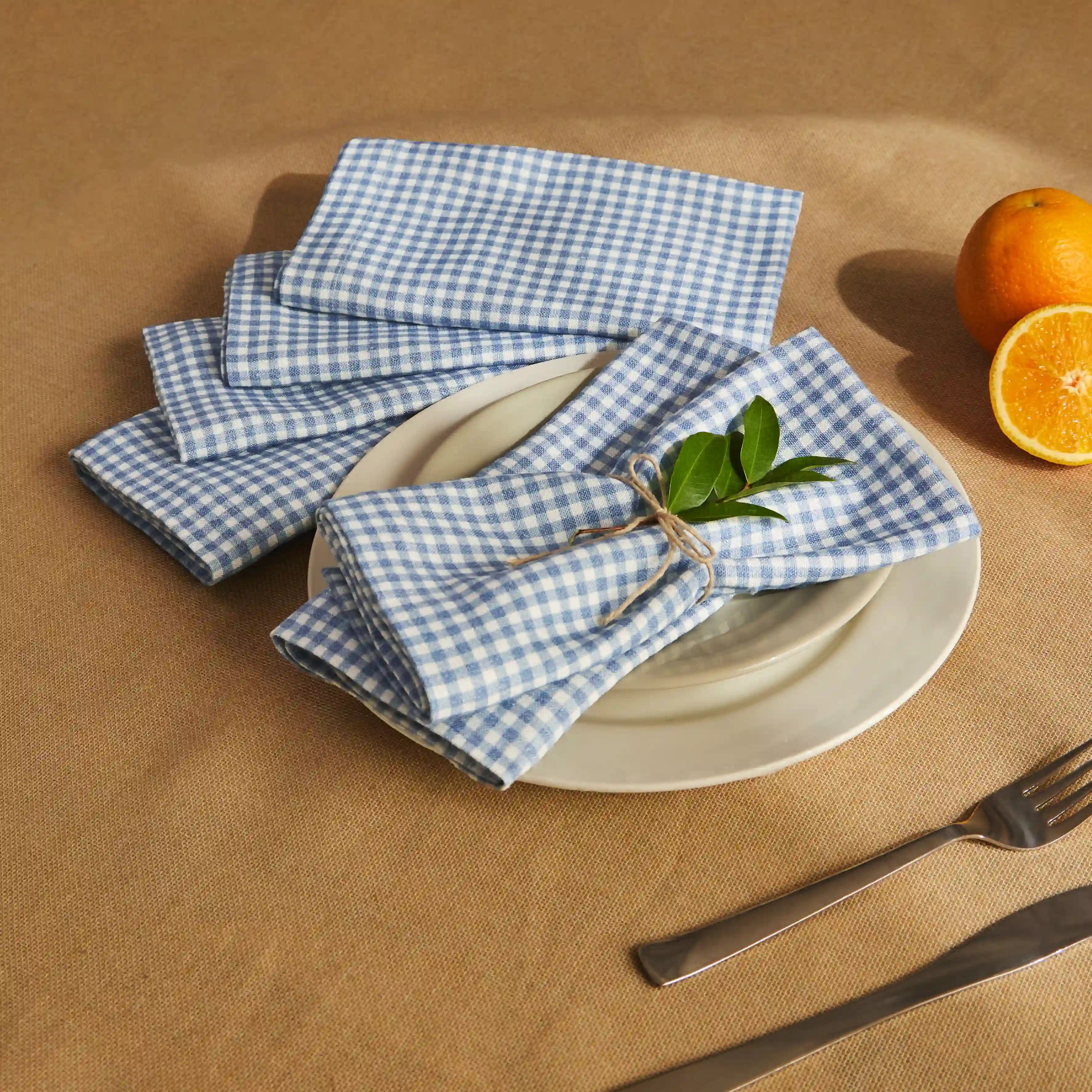 Nonna's Home 100% Cotton Table Napkin Set Small Blueberry Gingham / Pack of 6
