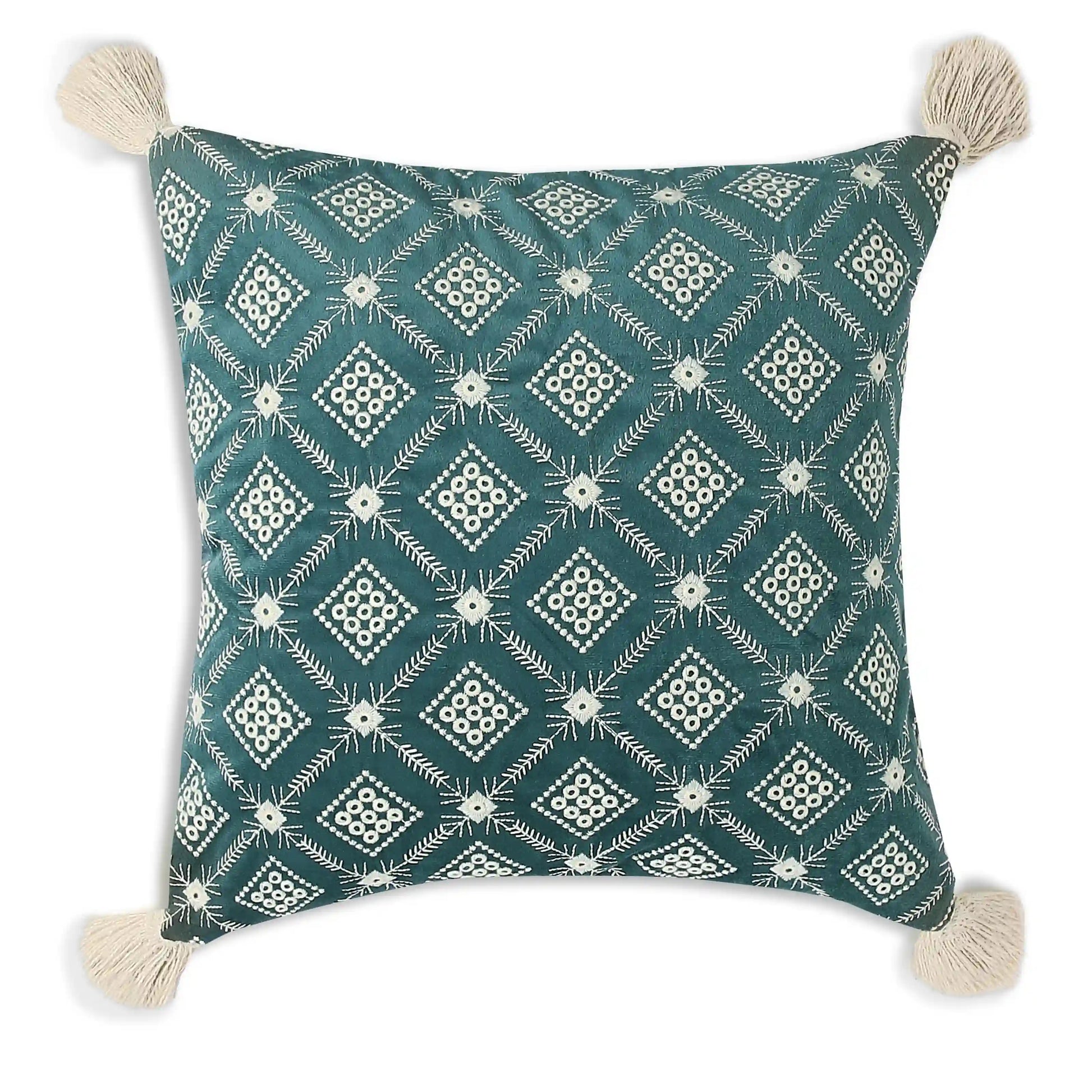Vissencia Embroidered Cushion Cover | Tana Bana Aqua Reef / Cushion Cover (41cm x 41cm)