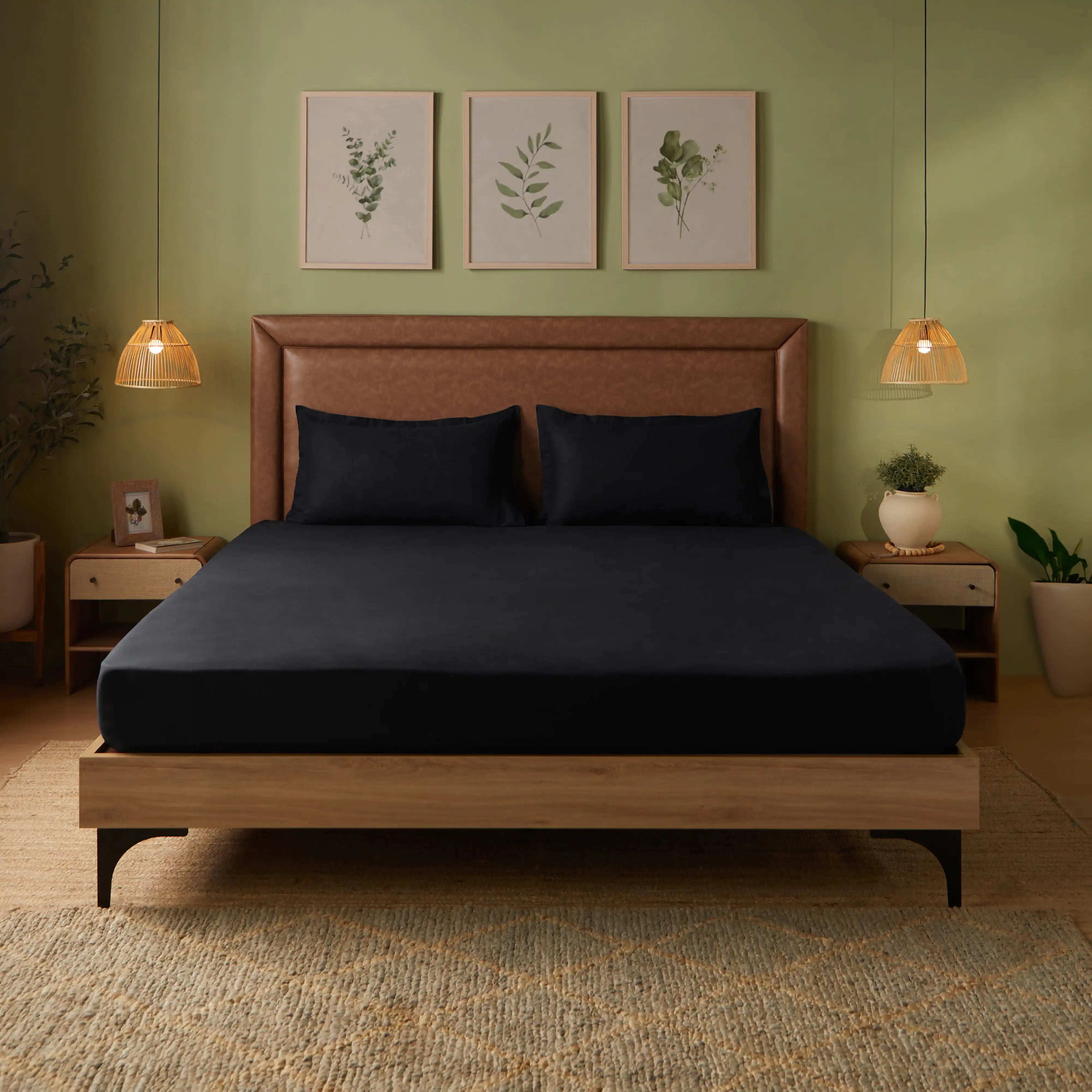 Paleto | Everyday Hues Solid Dyed Cotton Bedsheet Set-Black Black / Super King