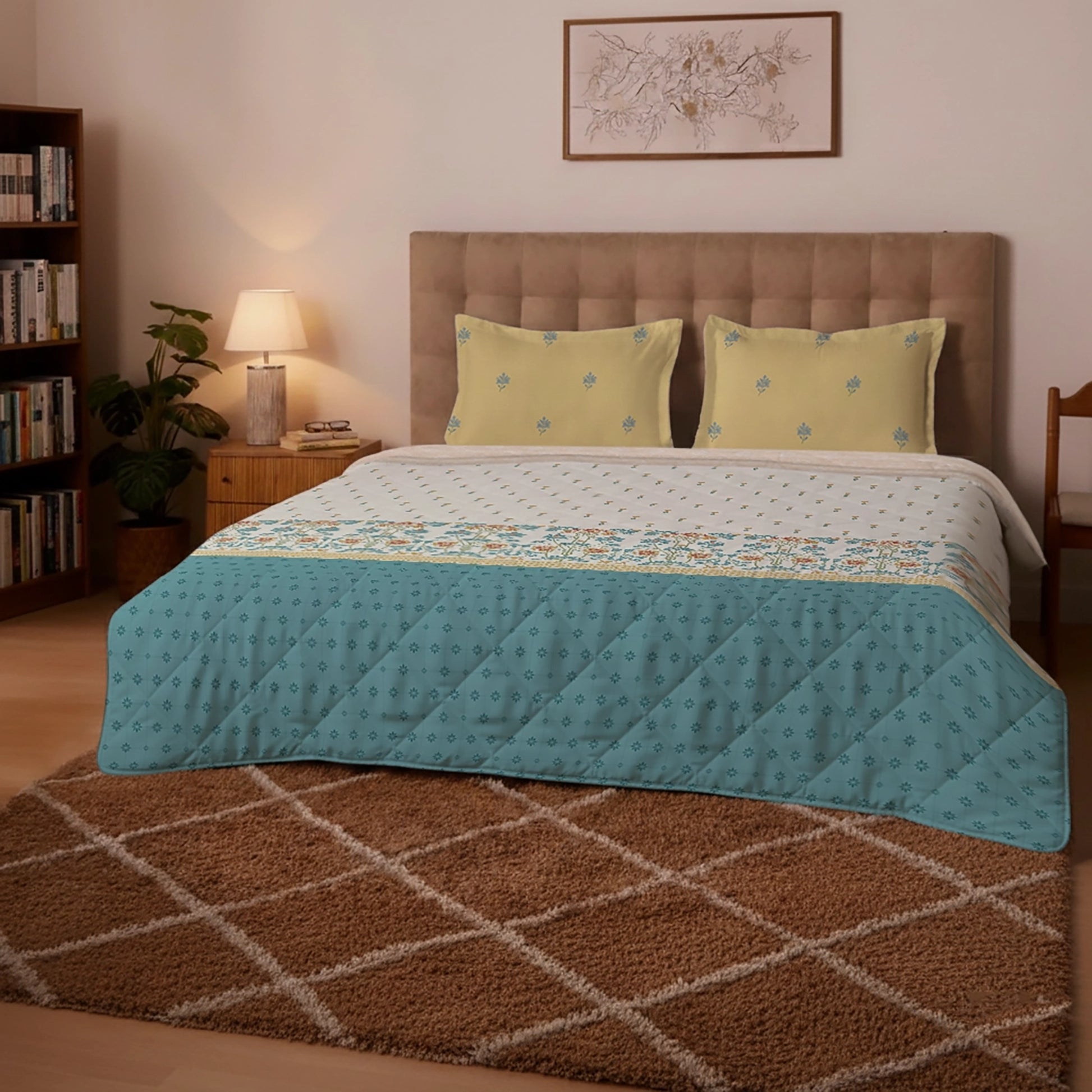 Udyan Tales | Vibrant Ethnic Printed Bedding Set - Set of Bedsheet & Comforter - Midnight Teal Midnight Teal / King