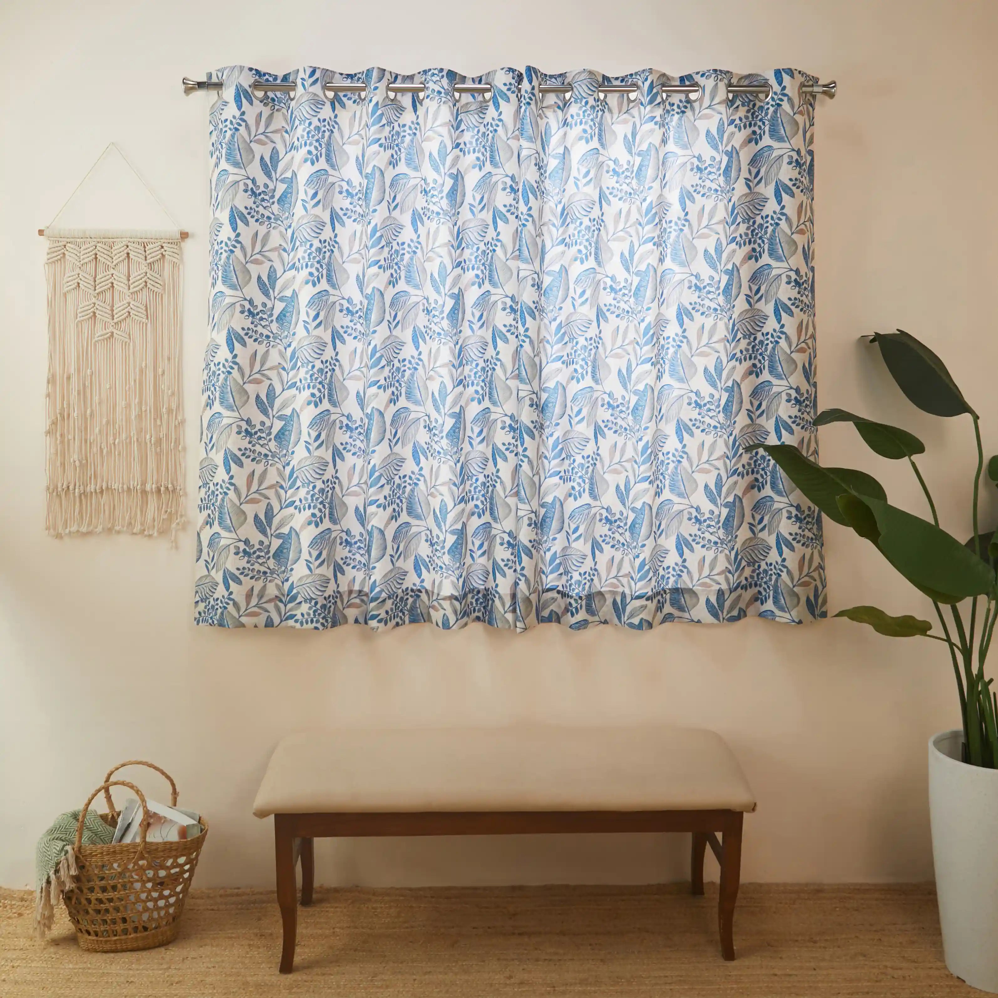 Chippa Lane Set Of 2 Printed Readymade Curtains | Sketchy Botanicals Bluebell / Window (5ft X 4.4ft)