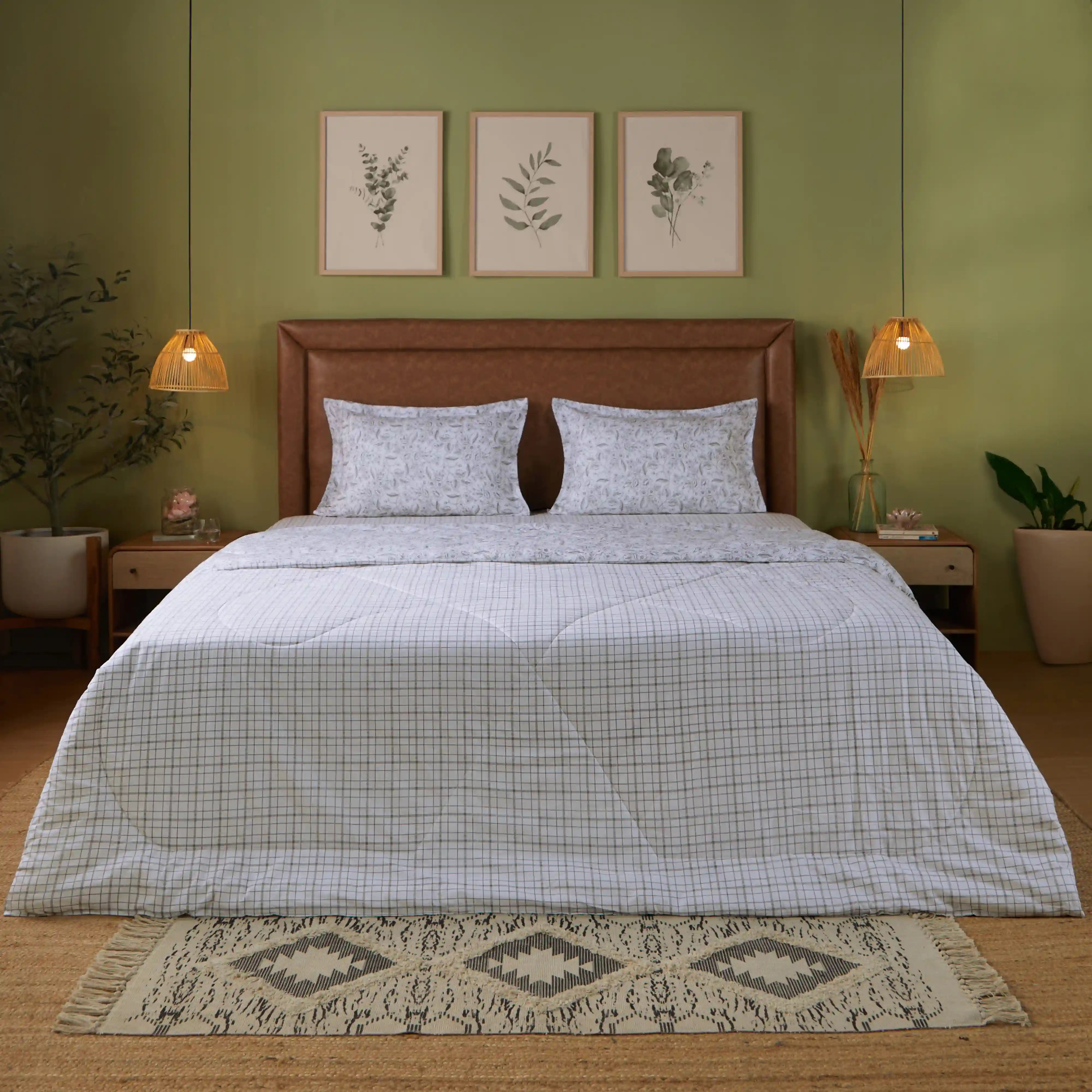 Mishella 100% Cotton Bedding Set Charcoal Checks / Double