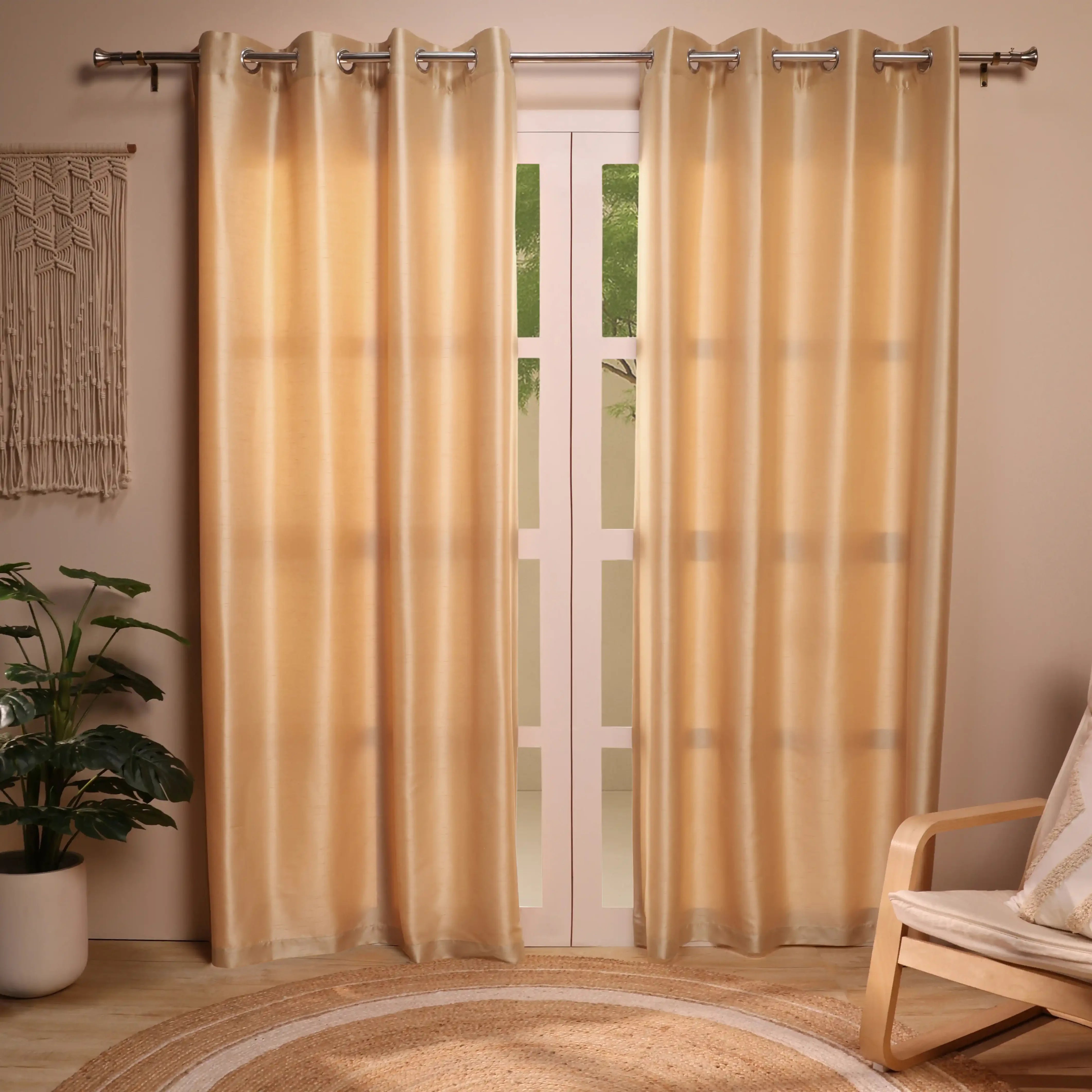 Paleto Set Of 2 Solid Readymade Curtains | Pure Hues Warm Taupe / Door (4.25ft X 7.22ft)