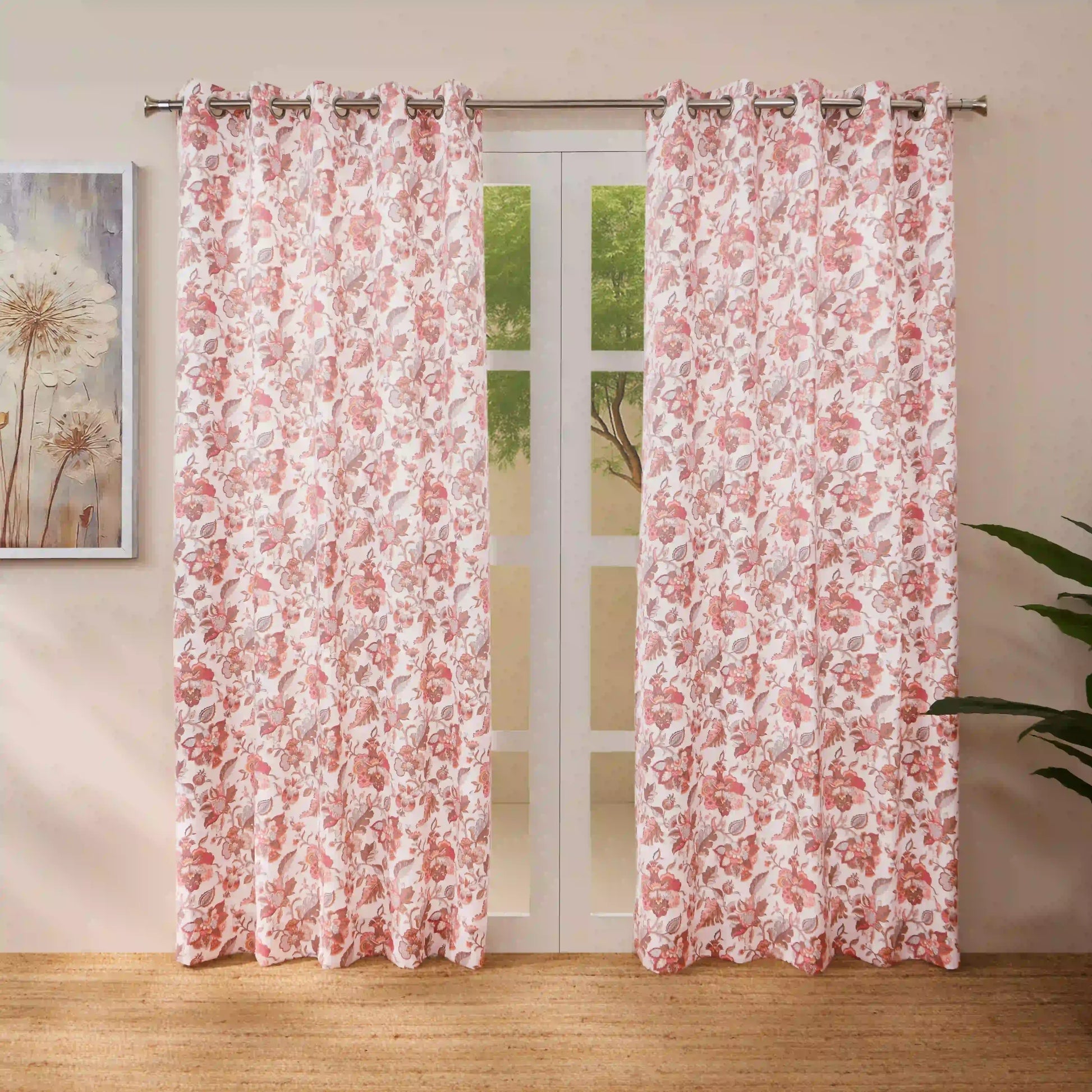 Bloomshire Classic Set Of 2 Printed Readymade Curtains | Classic Chintz Salmon / Door-XL (9ft X 4.4ft)