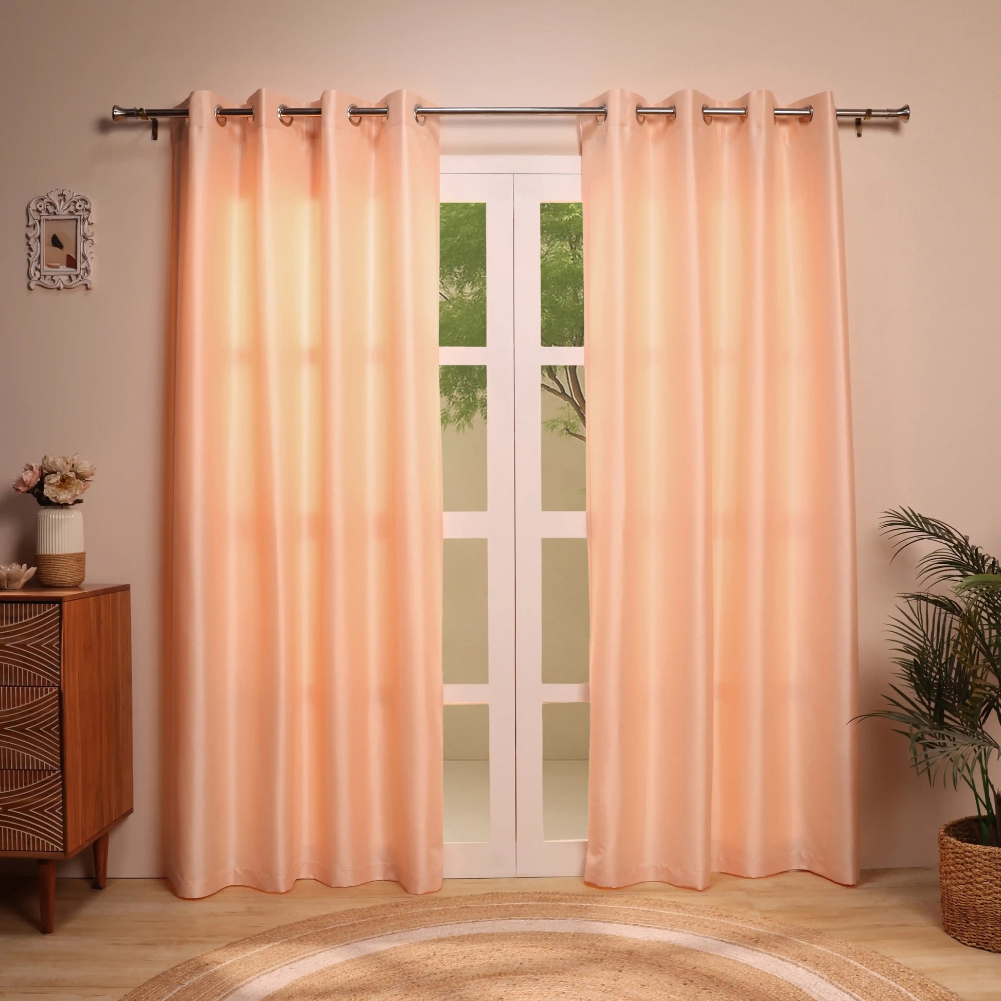 Paleto Set Of 2 Solid Readymade Curtains | Pure Hues Warm Haze / Door (4.25ft X 7.22ft)