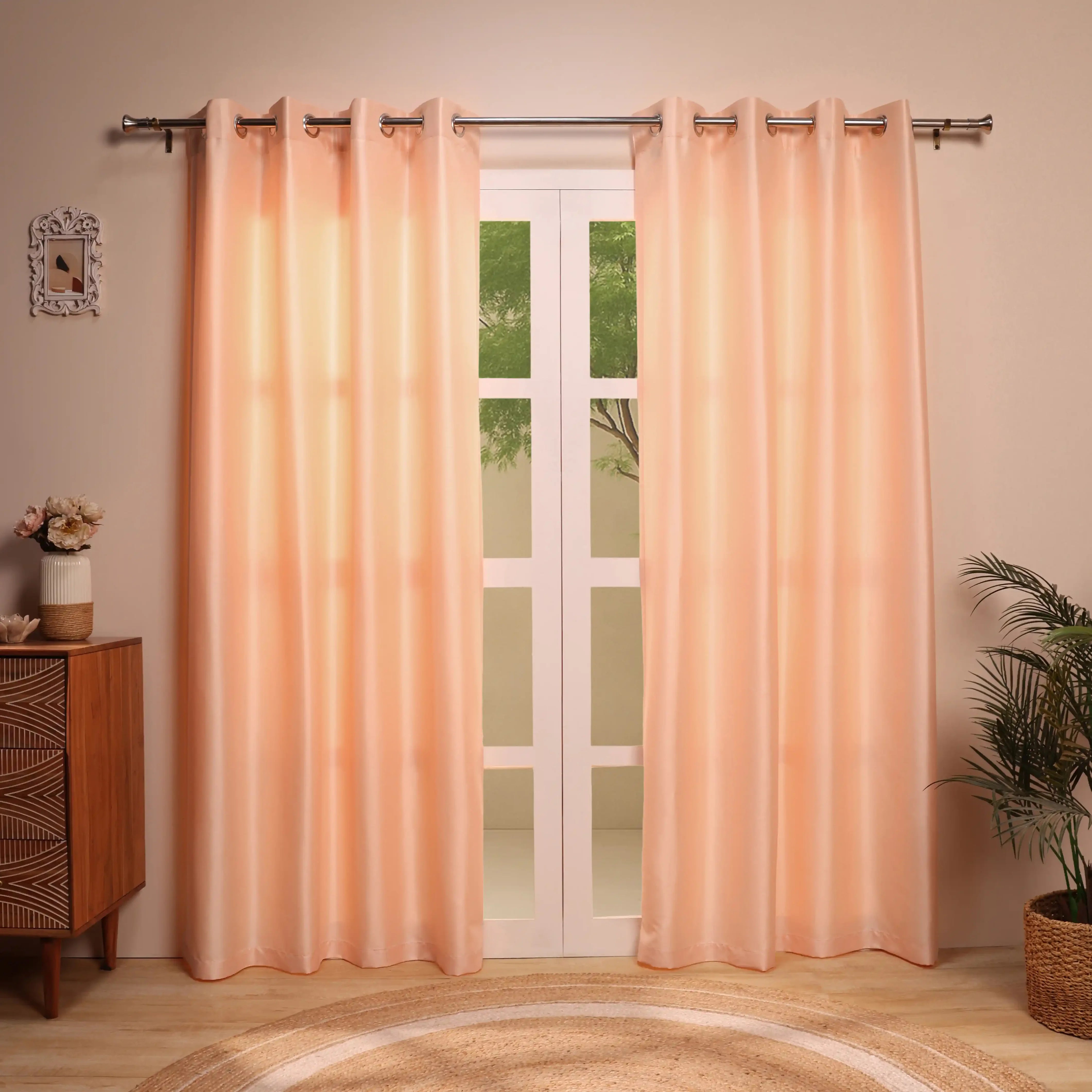 Paleto Set Of 2 Solid Readymade Curtains | Pure Hues Warm Haze / Door (4.25ft X 7.22ft)