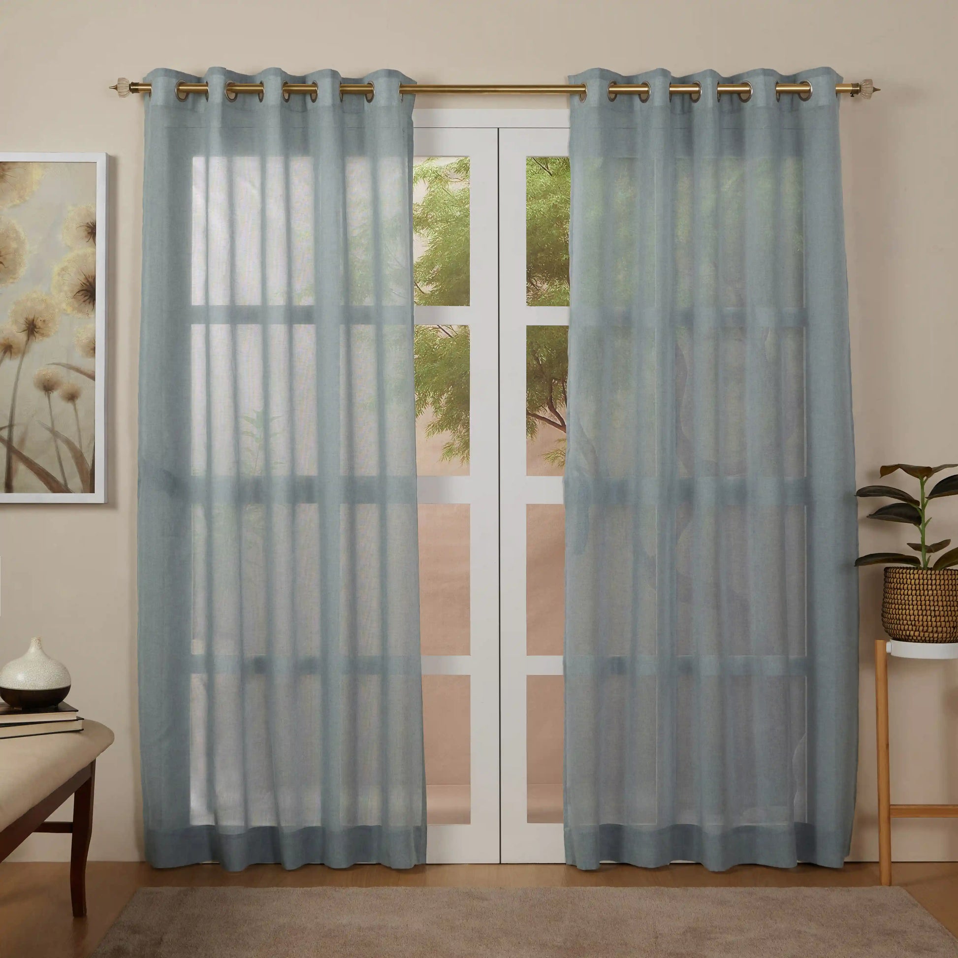 Velina Set Of 2 Sheer Readymade Curtains | 
Sand & Shadow Ash / Door (7ft X 4.4ft)
