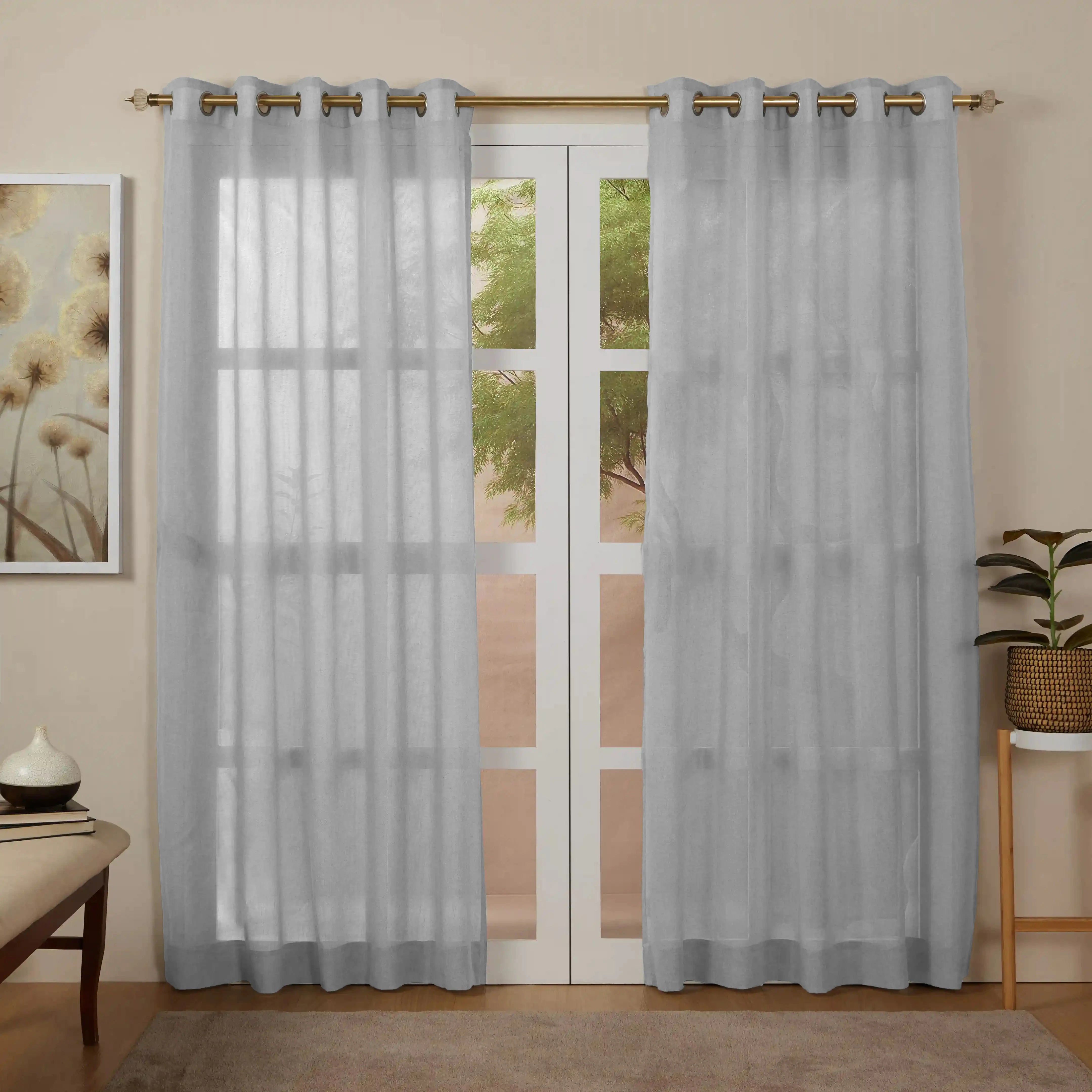 Velina Set Of 2 Sheer Readymade Curtains | 
Sand & Shadow Silver / Door (7ft X 4.4ft)
