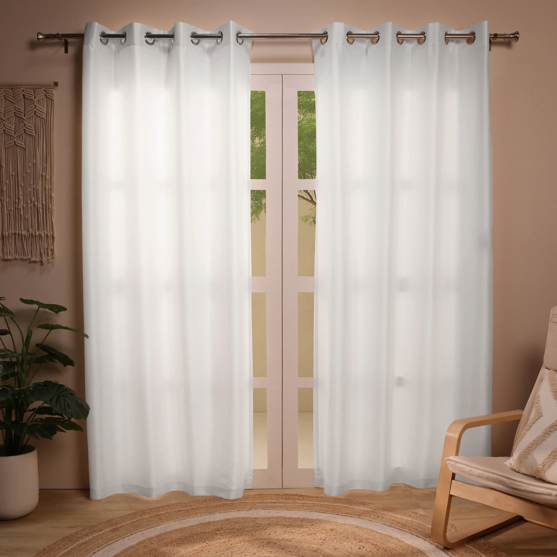 Paleto Set Of 2 Solid Readymade Curtains | Pure Hues White / Door (4.25ft X 7.22ft)