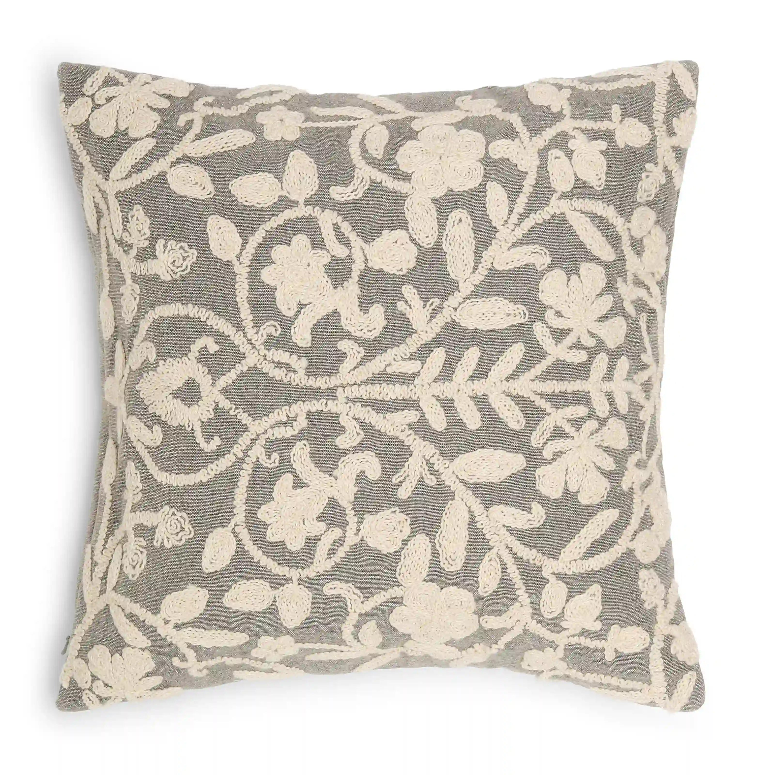 Espricia Embroidered Cushion Cover | Banjara Bloom Timeless Taupe / Cushion Cover (41cm x 41cm)