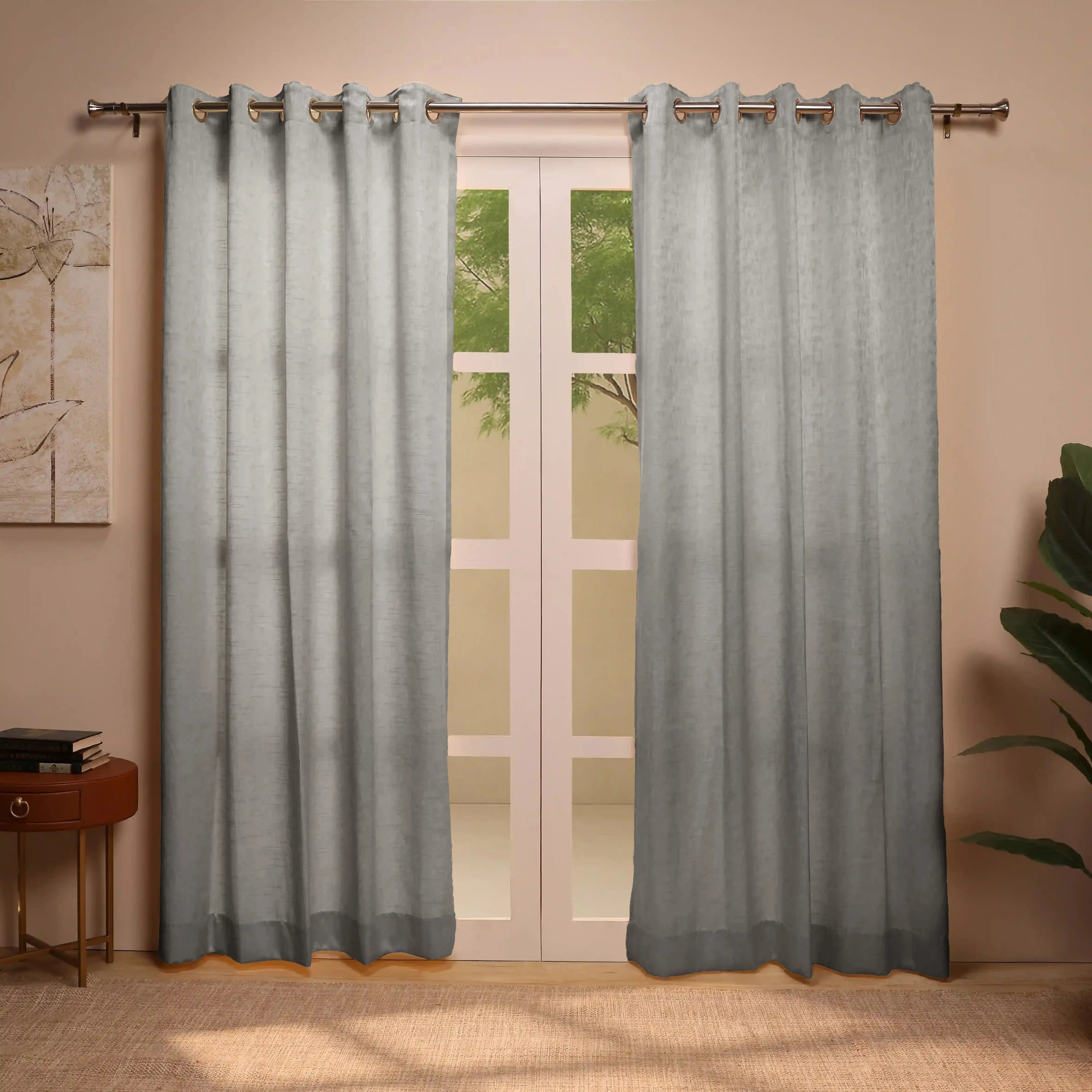 De Jacquard - Classic Set Of 2 Jacquard Readymade Curtains | Urban Melange Ash / Door (7ft X 4.4ft)
