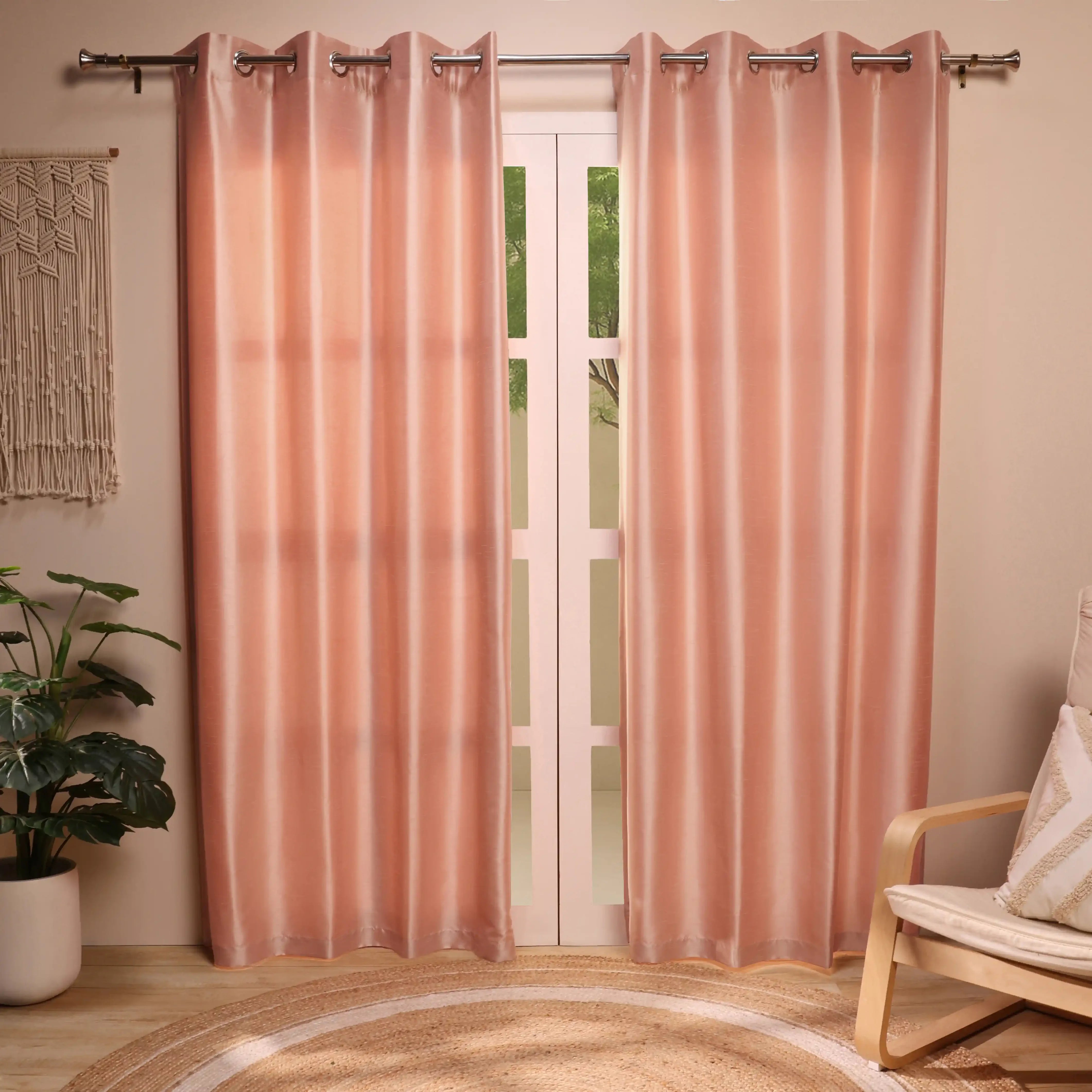 Paleto Set Of 2 Solid Readymade Curtains | Pure Hues Blush Peach / Door (4.25ft X 7.22ft)