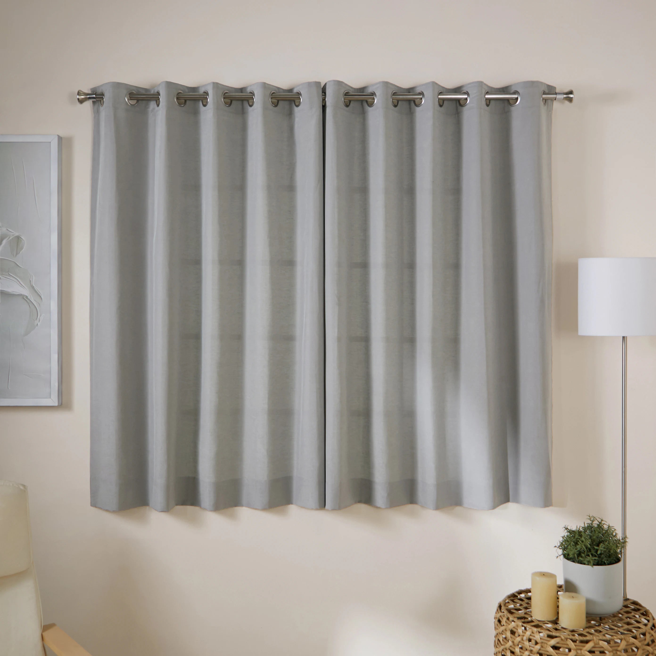 Paleto Set Of 2 Solid Readymade Curtains | Hue Harmony Ash / Window (5ft X 4.4ft)