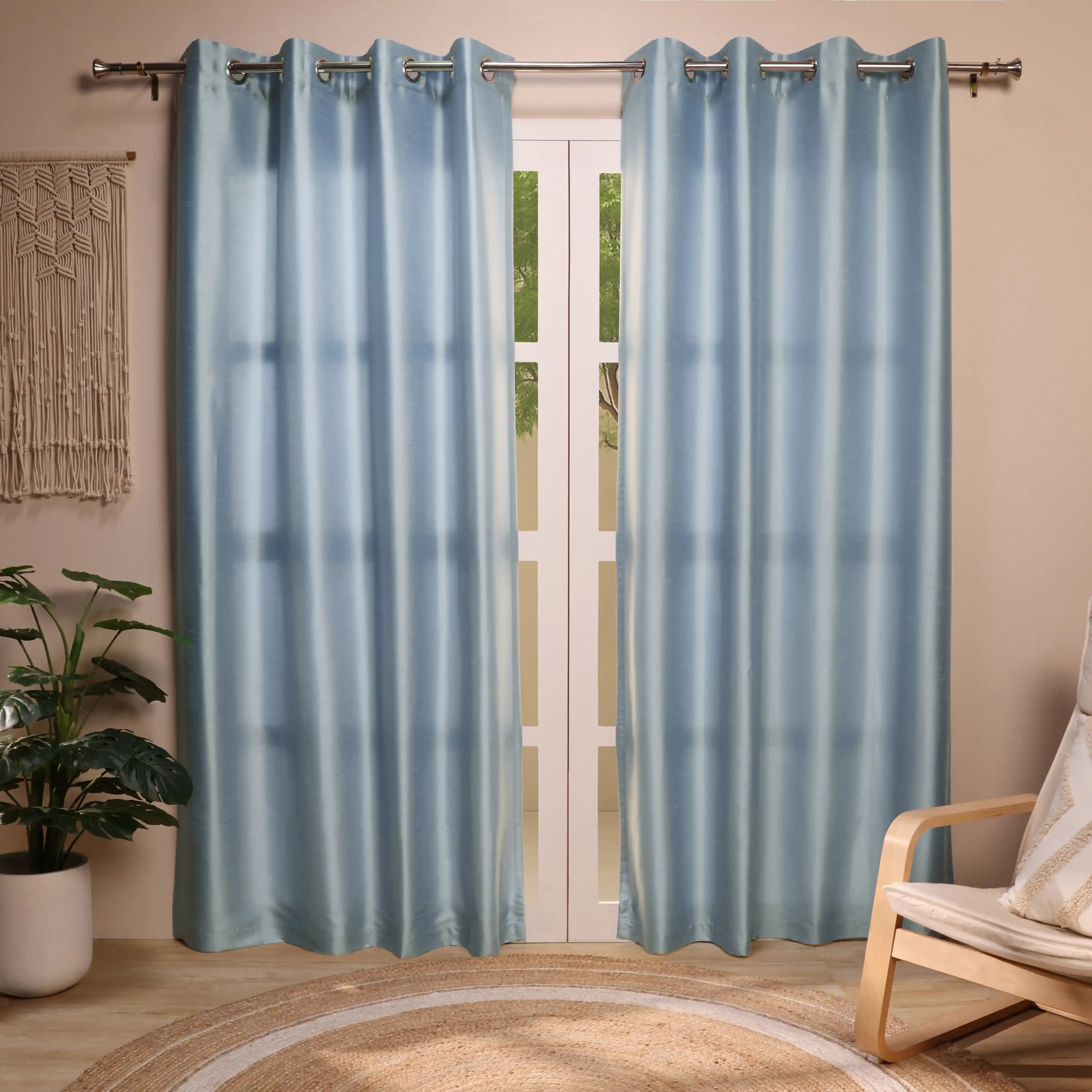 Paleto Set Of 2 Solid Readymade Curtains | Pure Hues Coastal Blue / Door (4.25ft X 7.22ft)