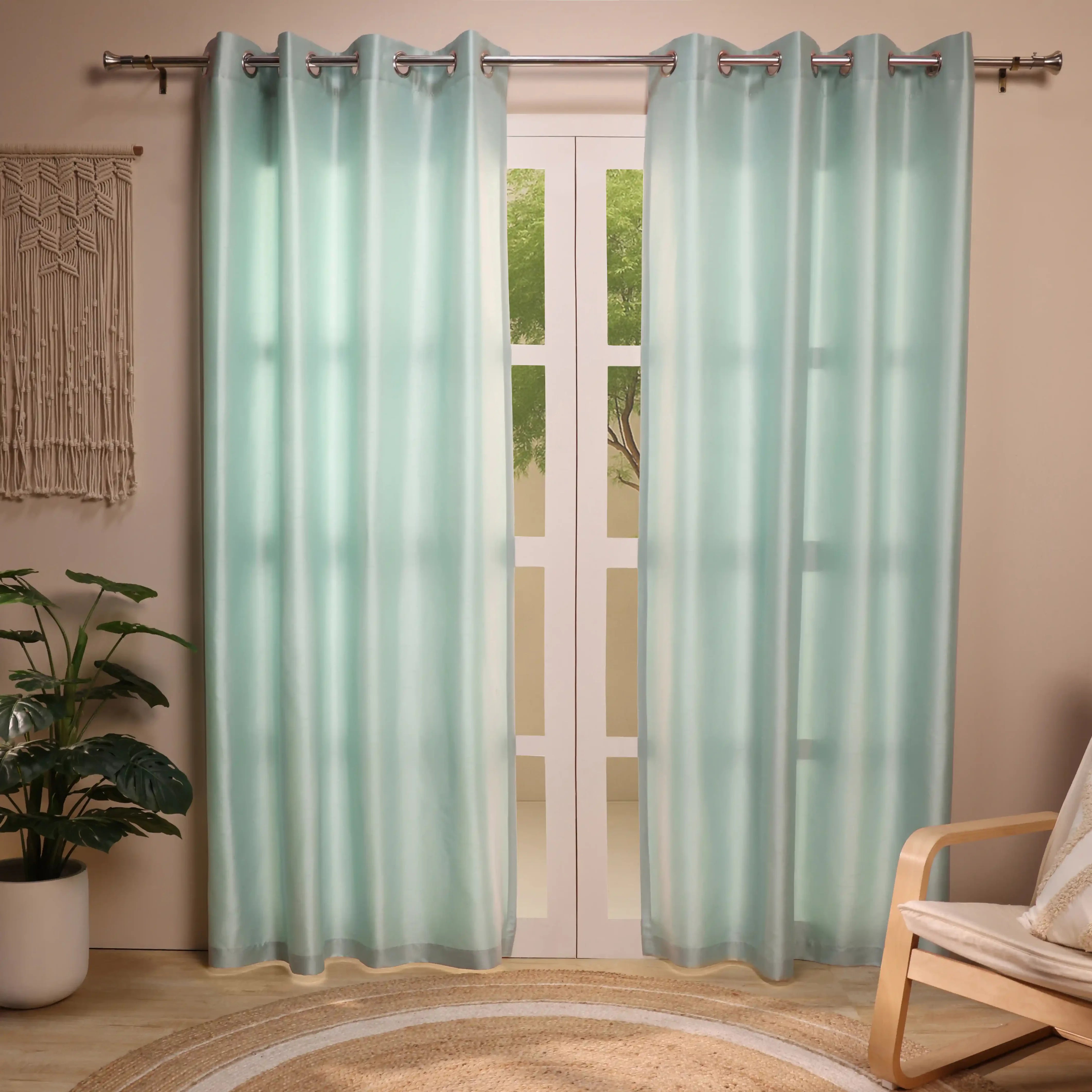 Paleto Set Of 2 Solid Readymade Curtains | Pure Hues Seafoam / Door (4.25ft X 7.22ft)