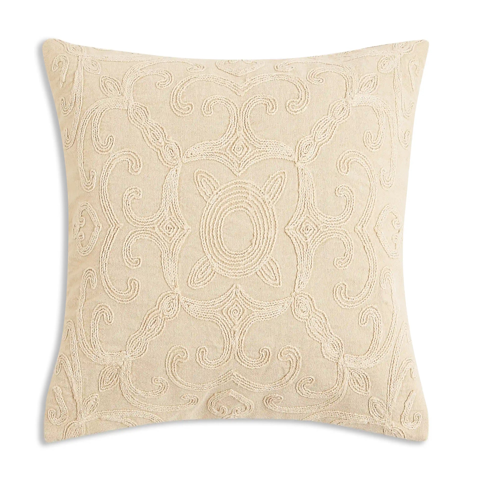 Espricia Embroidered Cushion Cover | Indian Heirloom Soft Ecru / Cushion Cover (41cm x 41cm)