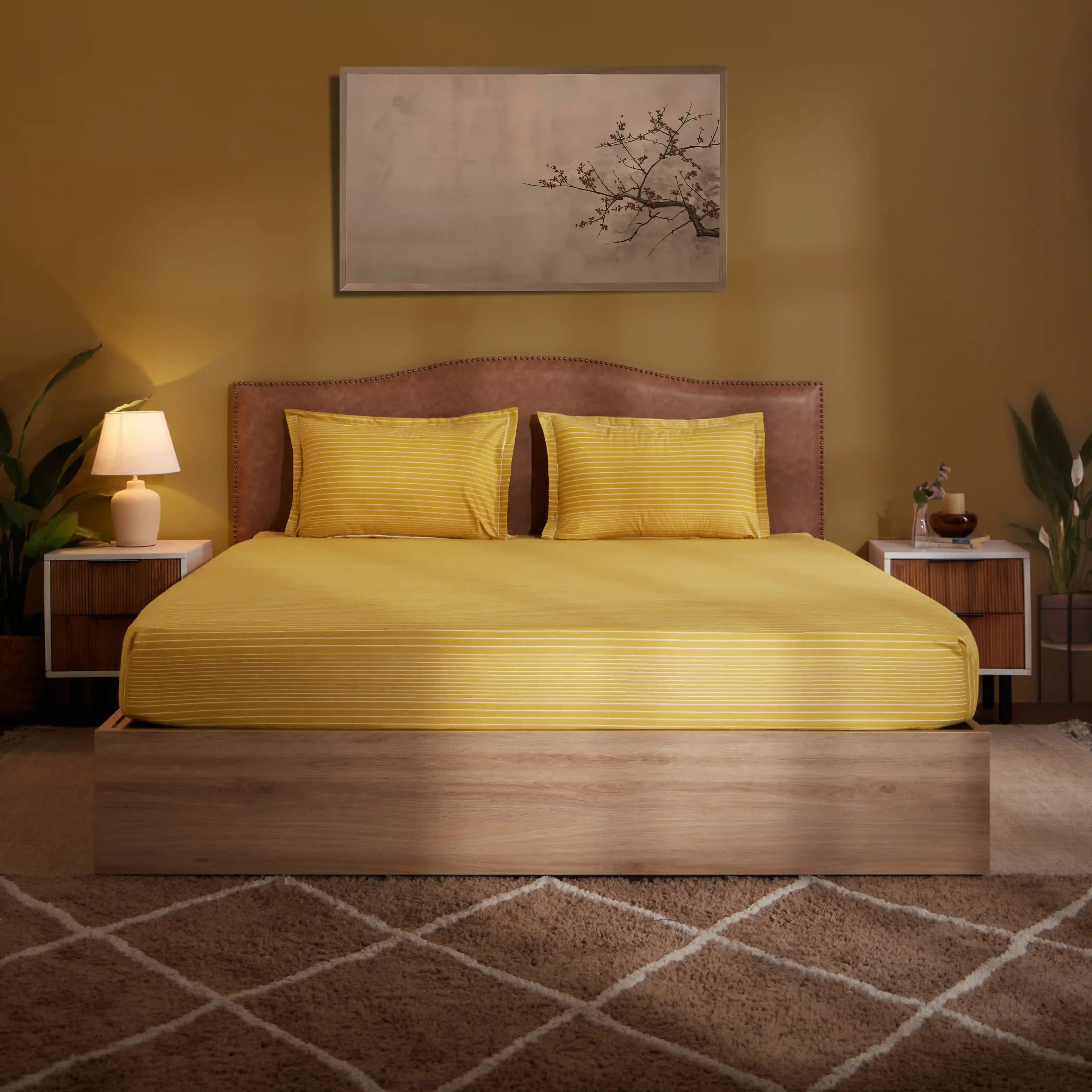 Threadscapes Printed Bedsheet Set-Mustard Mustard / Double