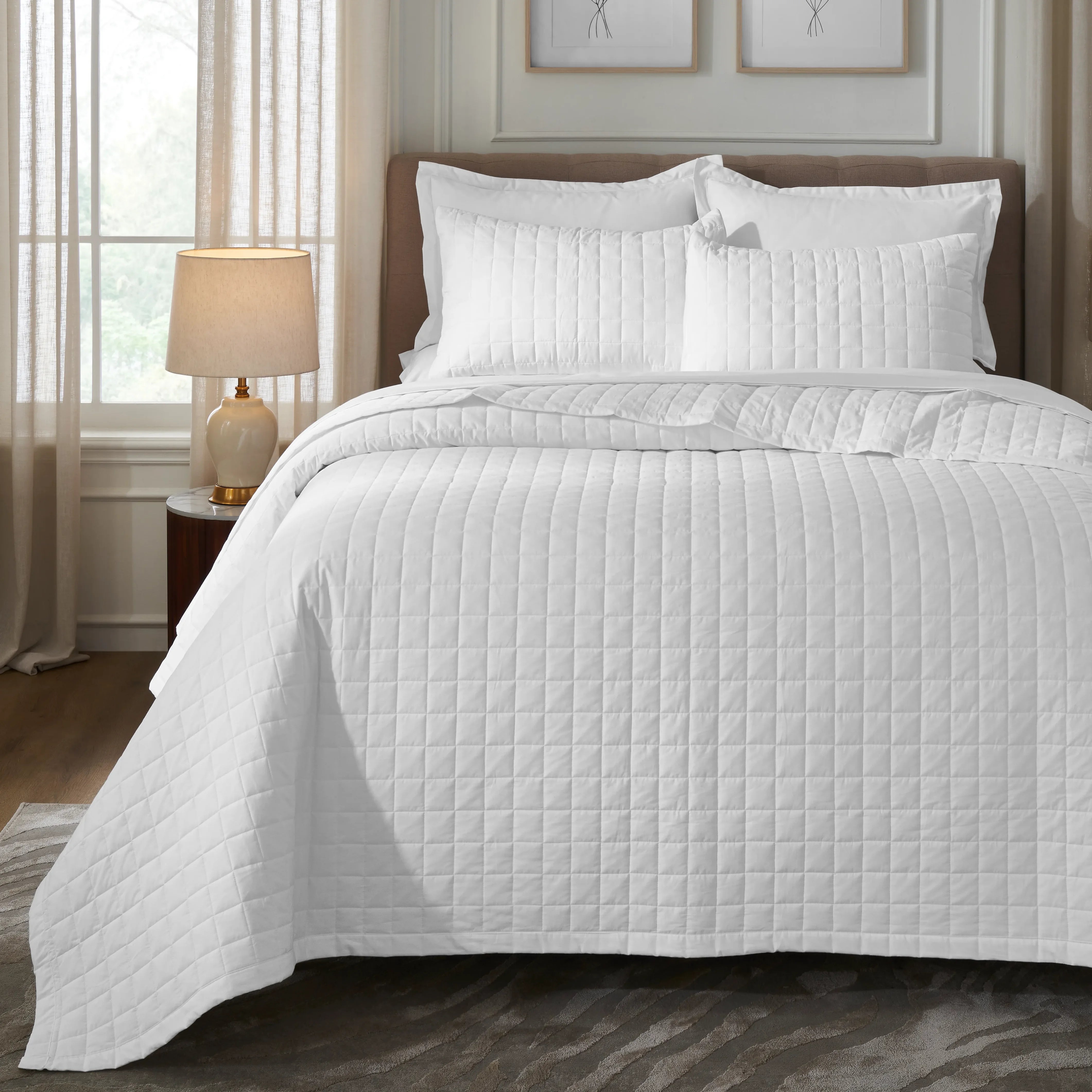 Nuvola | Luxurious Solid Dyed Box Quilted Cotton Bedcover Set Optical White