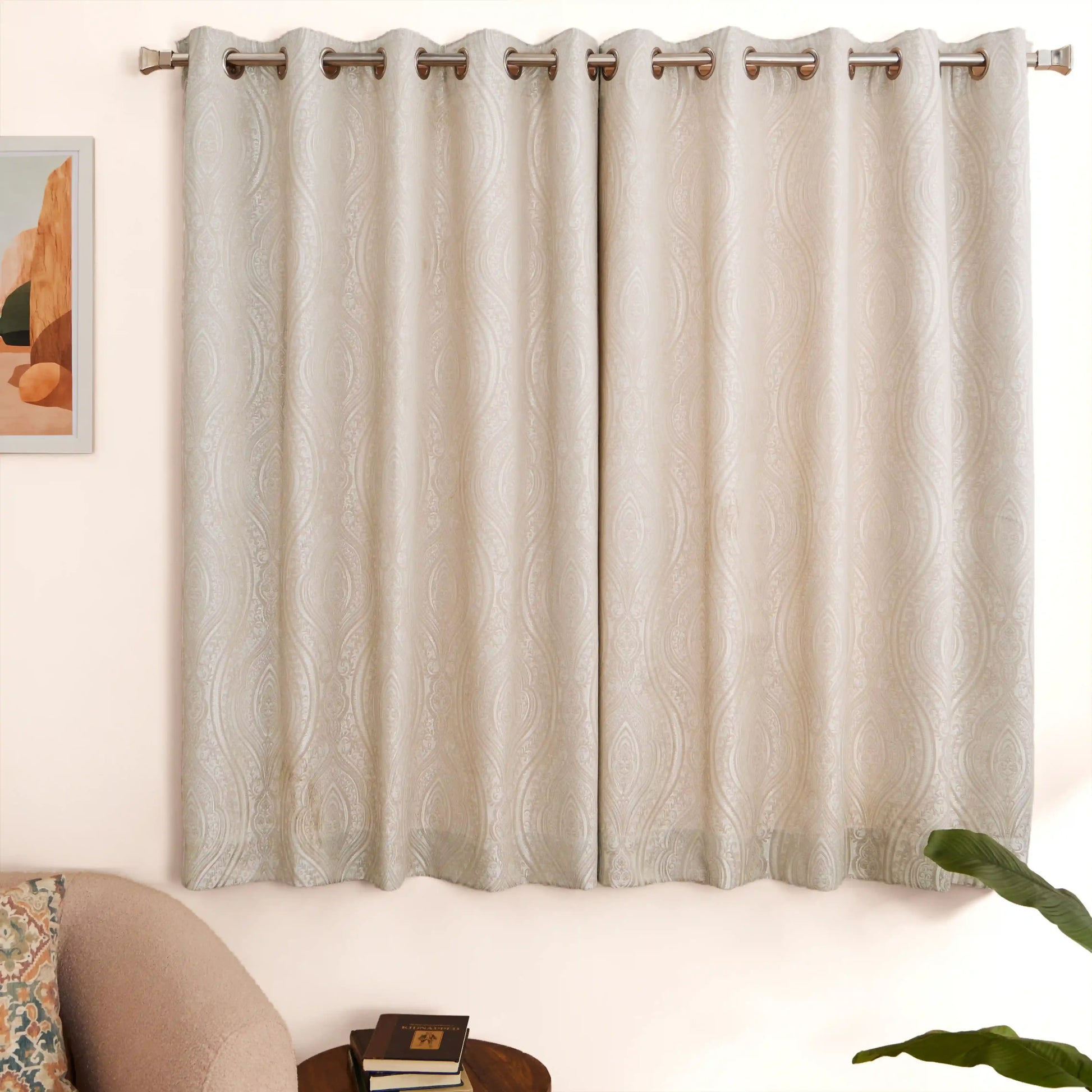 De Jacquard - Luxe Set Of 2 Jacquard Readymade Curtains | Royal Mirage Oak Brown / Window (5ft X 4.4ft)