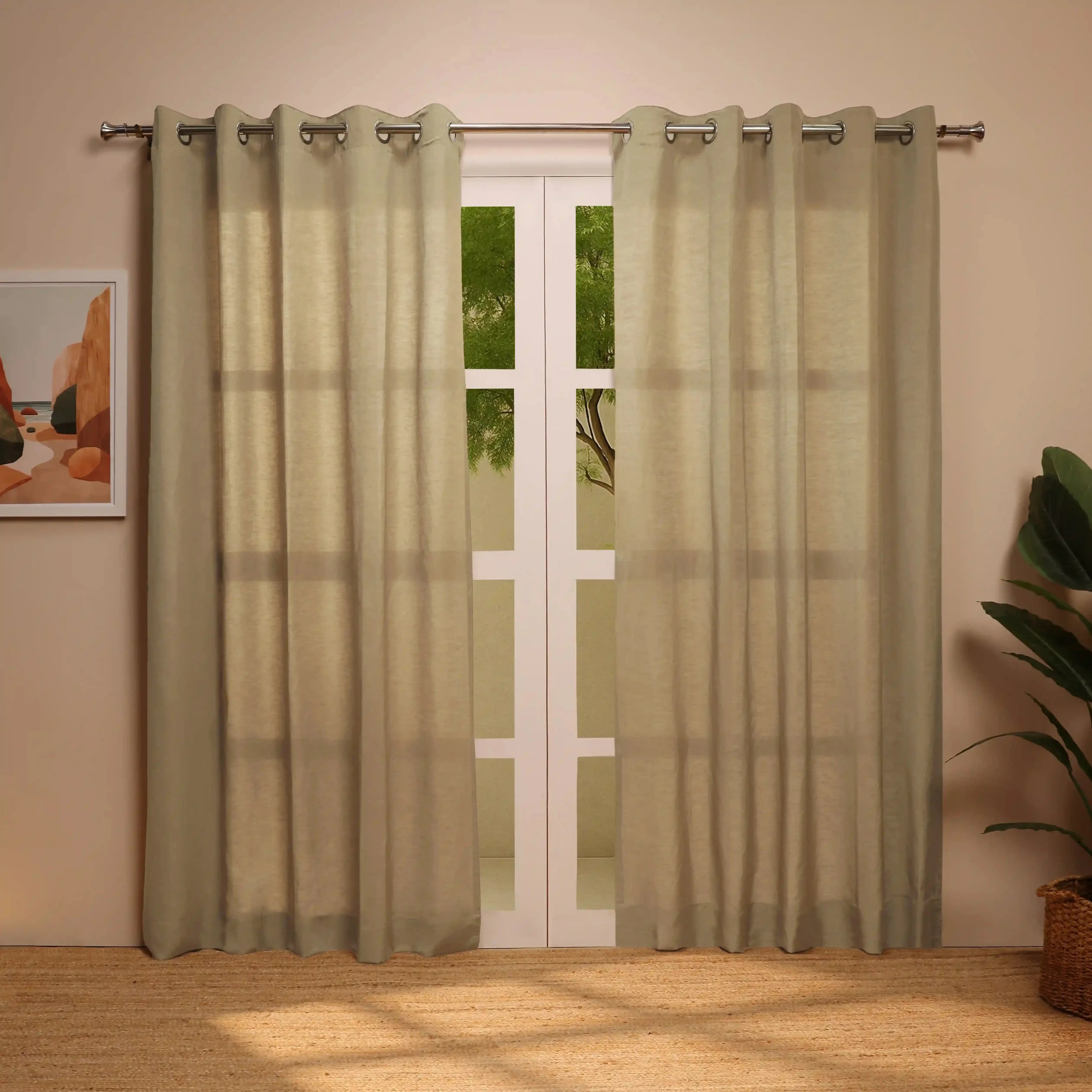 Paleto Set Of 2 Solid Readymade Curtains | Hue Harmony Peanut / Door (7ft X 4.4ft)
