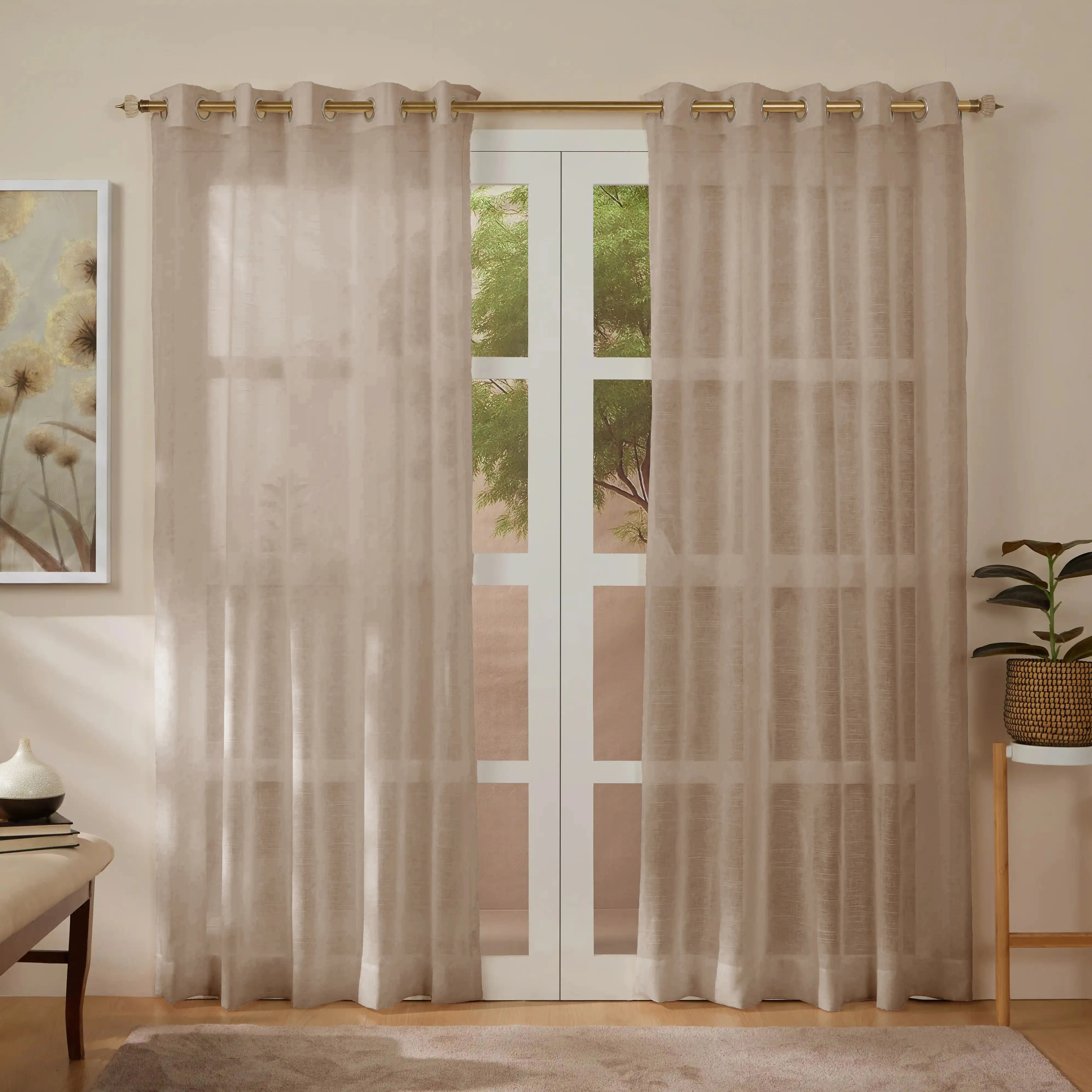 Velina Set Of 2 Sheer Readymade Curtains | 
Earthbound Espresso / Door (7ft X 4.4ft)