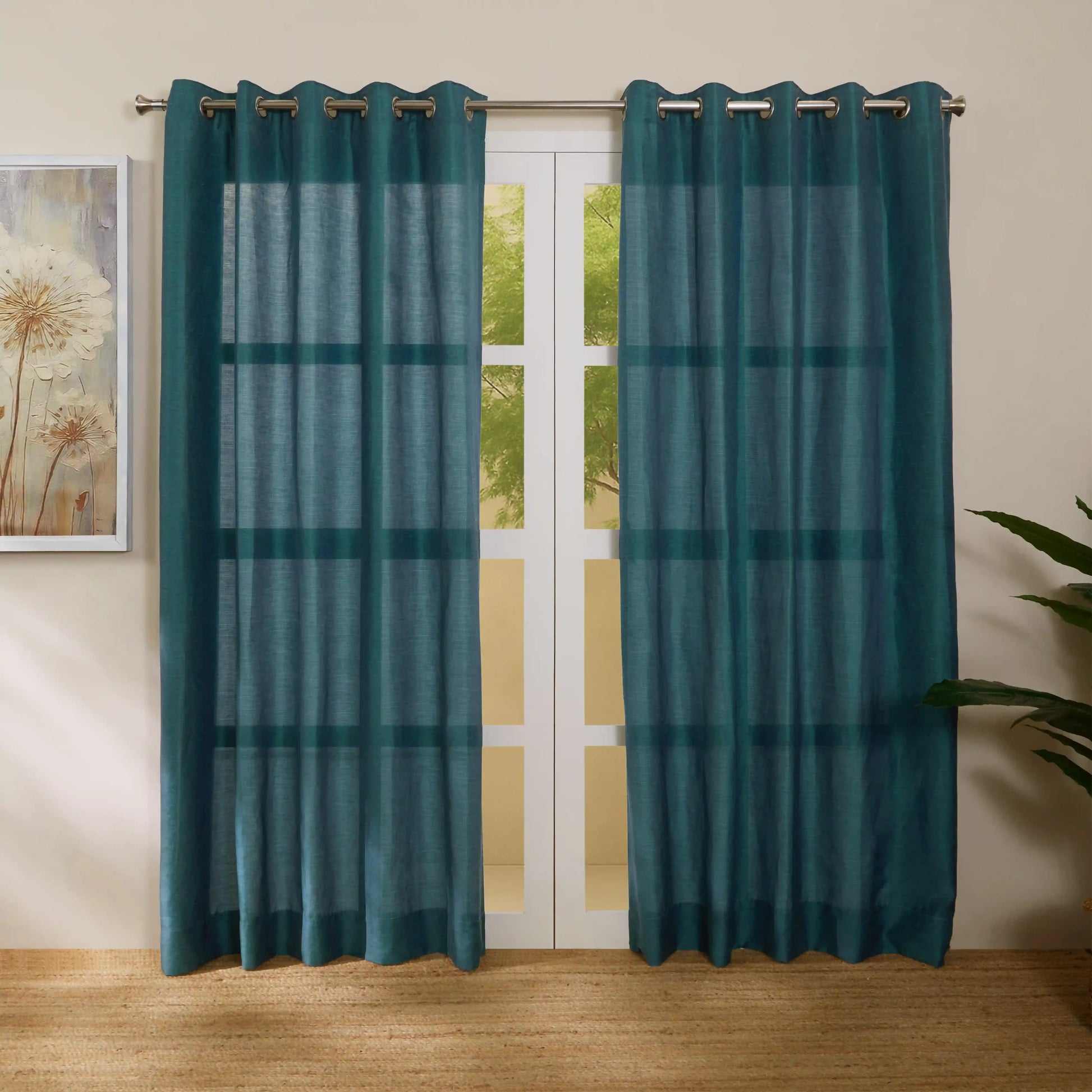 Paleto Set Of 2 Solid Readymade Curtains | Hue Harmony Deepsea / Door-XL (9ft X 4.4ft)