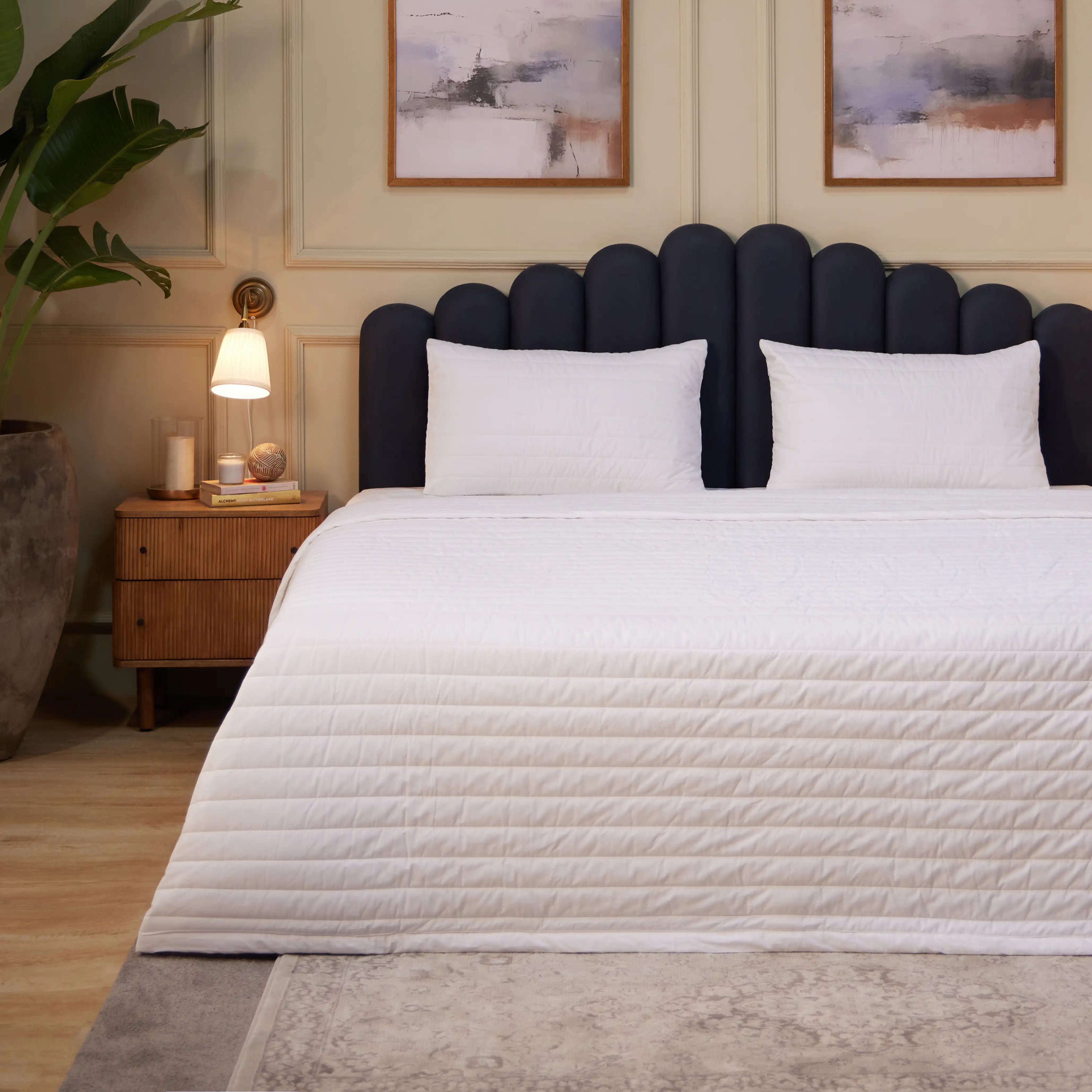 Nuvola 100% Cotton Straight Quilted Solid King Bed Cover Set Optical White