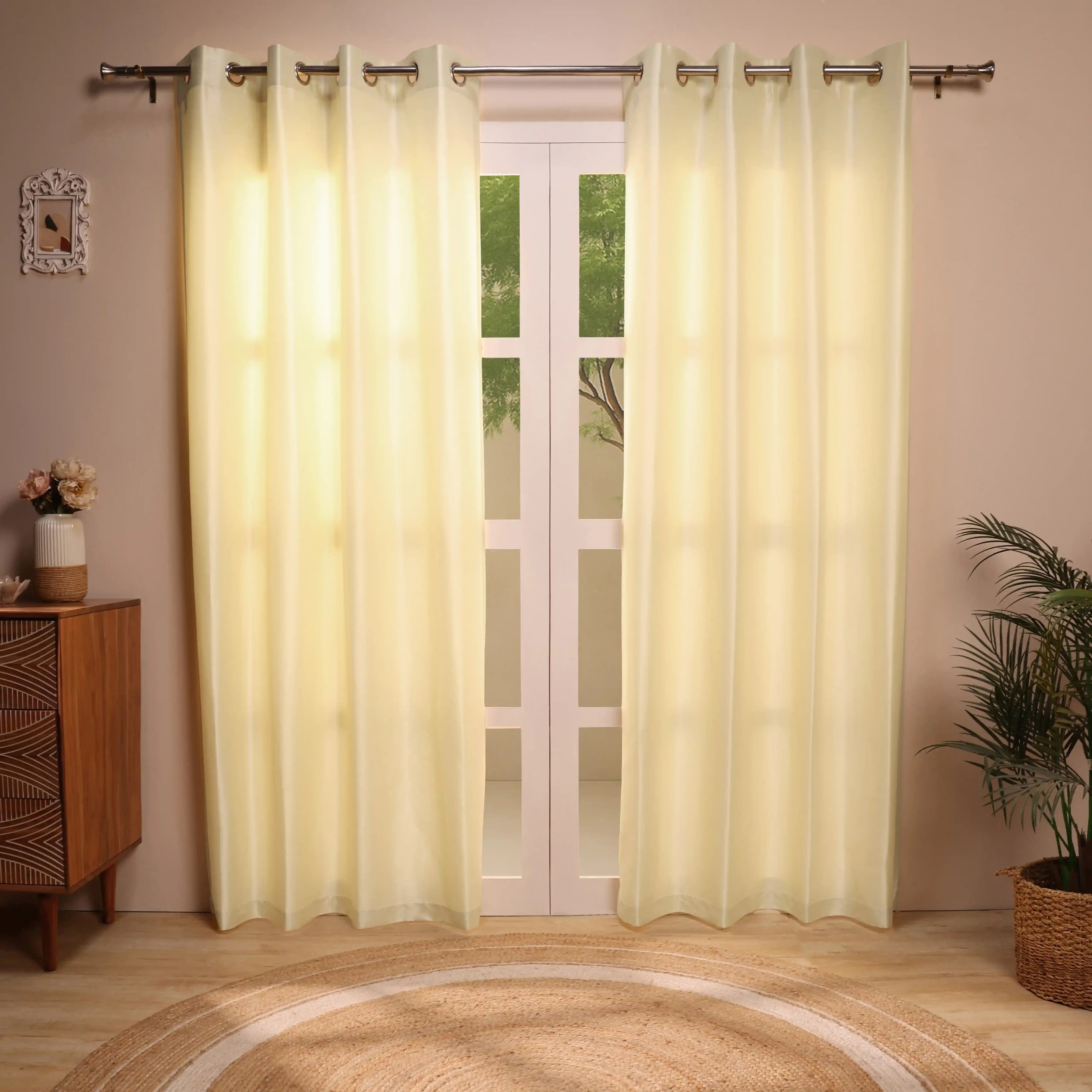 Paleto Set Of 2 Solid Readymade Curtains | Pure Hues Cashmere Cream / Door (4.25ft X 7.22ft)
