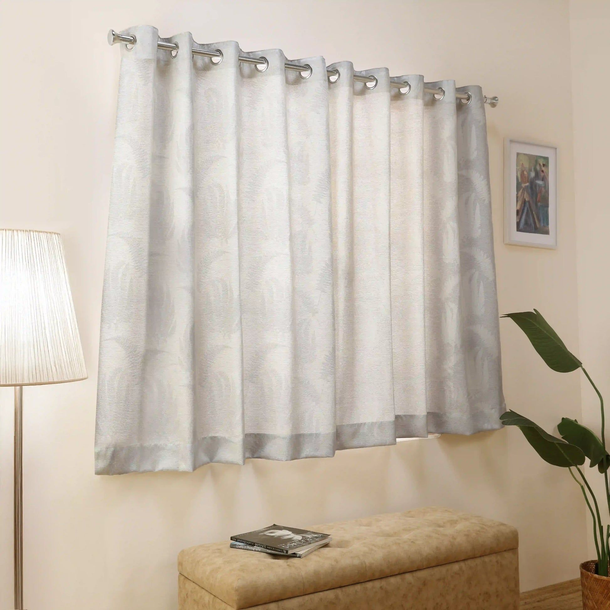 De Jacquard - Classic Set Of 2 Jacquard Readymade Curtains | Tropical Whisper Soft Fawn / Window (5ft X 4.4ft)