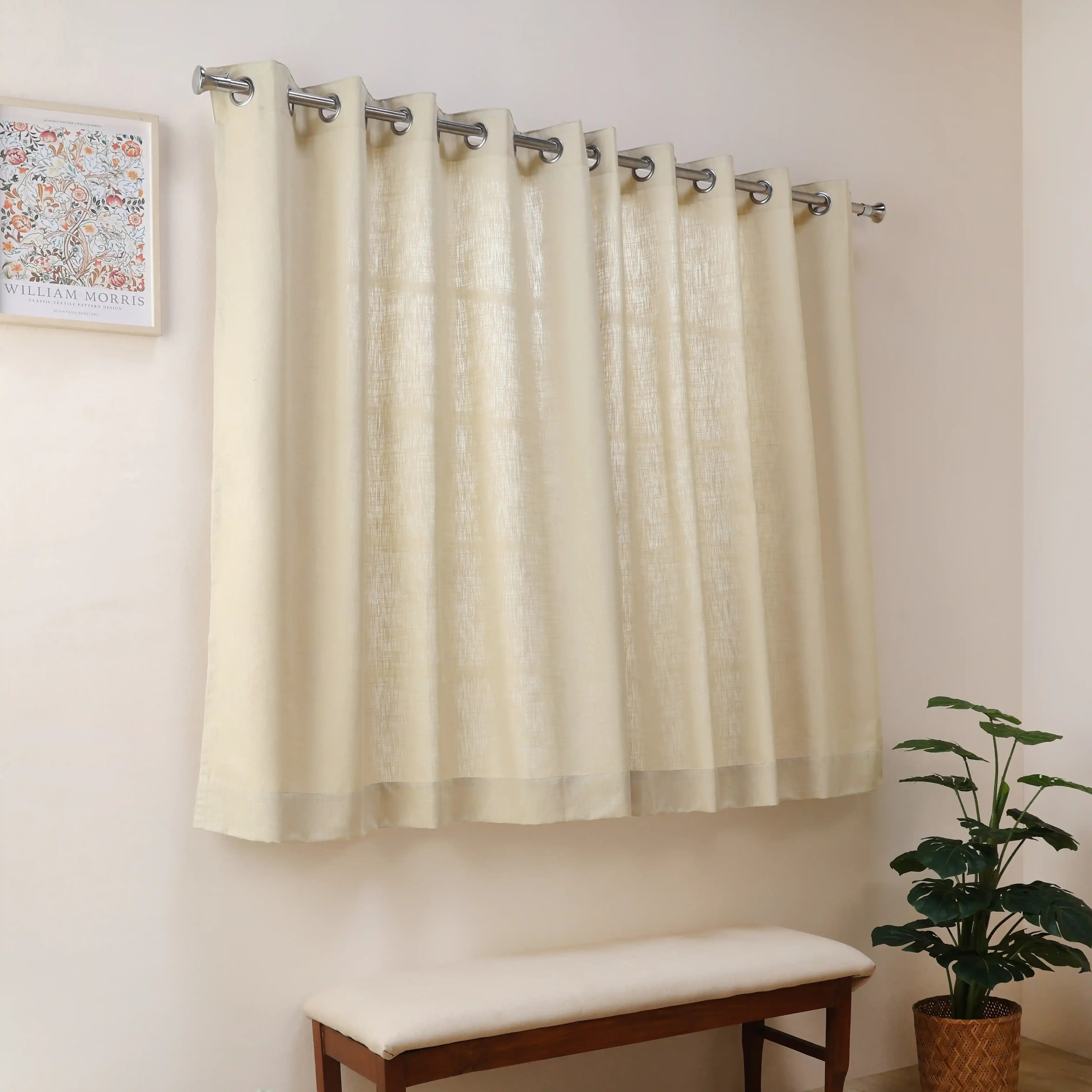 Paleto Set Of 2 Solid Readymade Curtains | Desert Tones Biscotti / Window (5ft X 4.4ft)