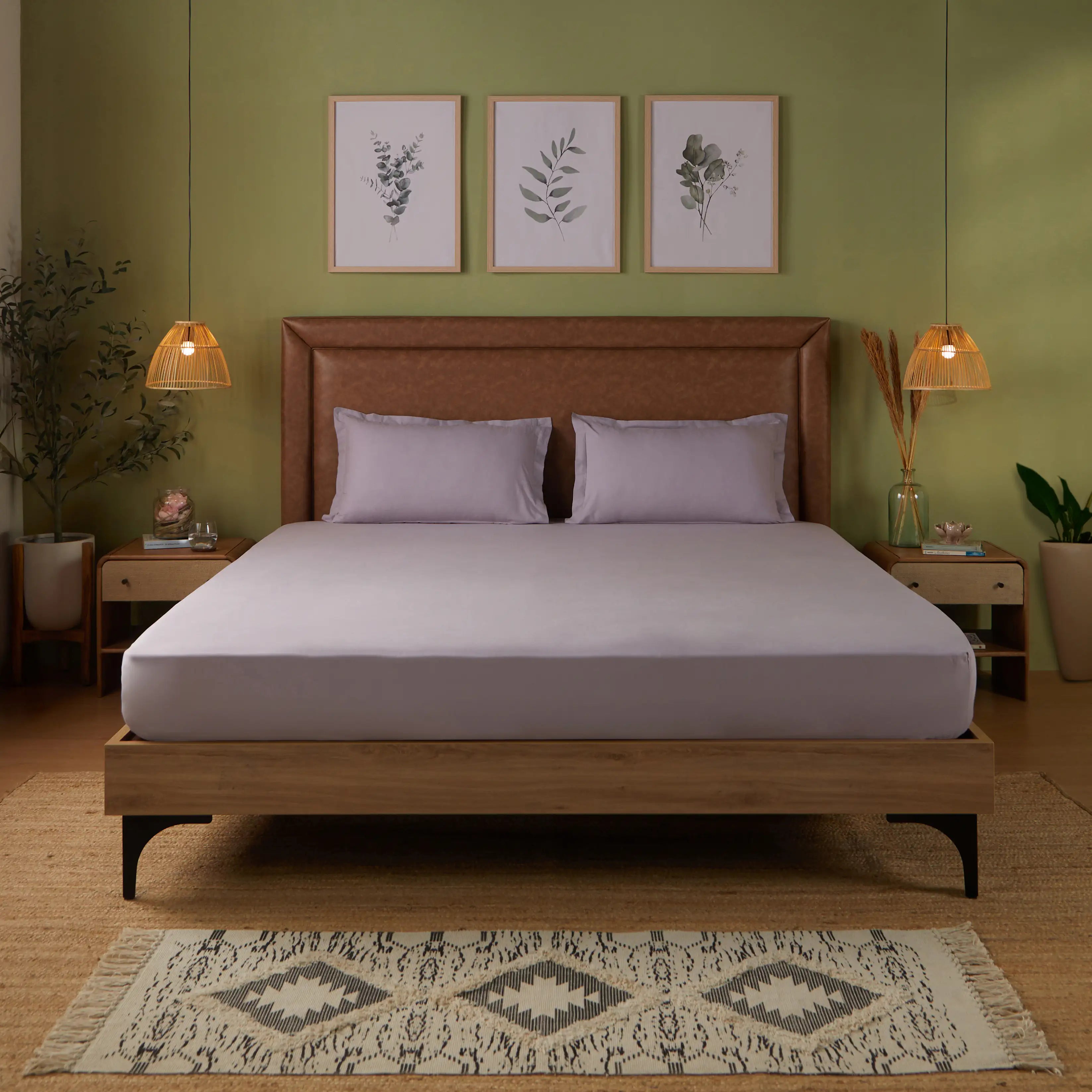Paleto | Everyday Hues Solid Dyed Cotton Fitted Sheet Set-Grey Lavender Grey Lavender / Queen
