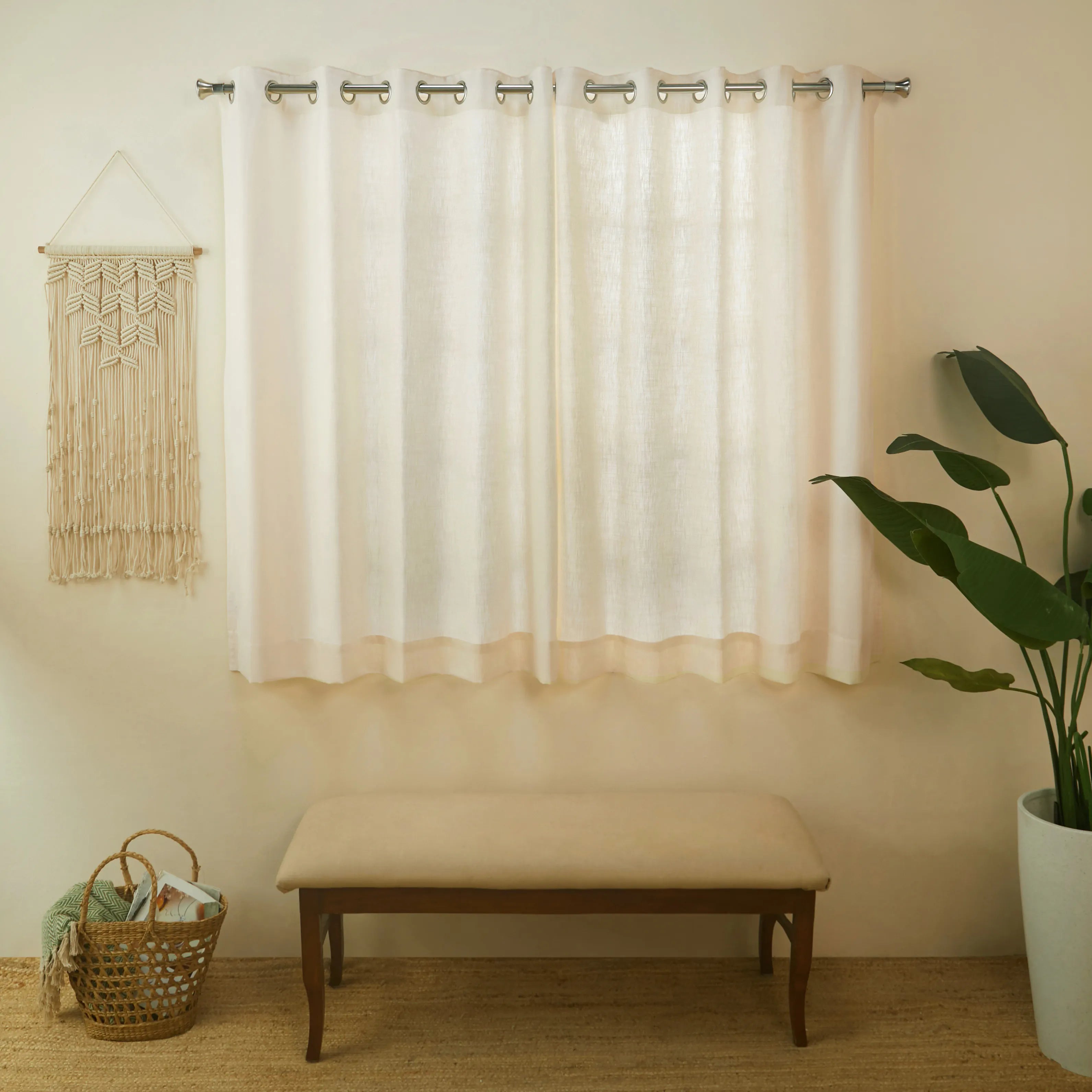 Paleto Set Of 2 Solid Readymade Curtains | Monsoon Hues Ivory / Window (5ft X 4.4ft)