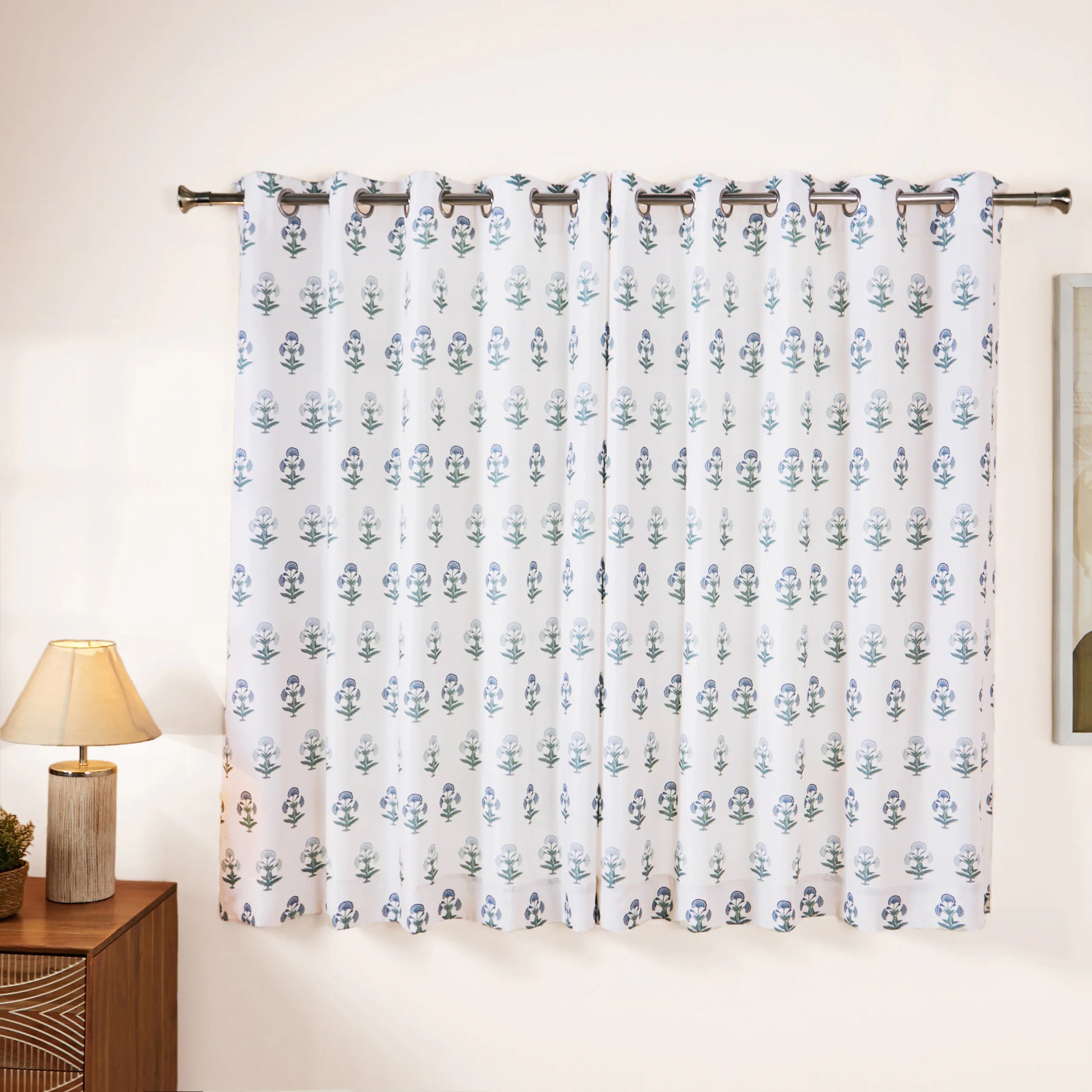 Chippa Lane Set Of 2 Printed Readymade Curtains | 
Jaipur Echo Blue / Window (5ft X 4.4ft)