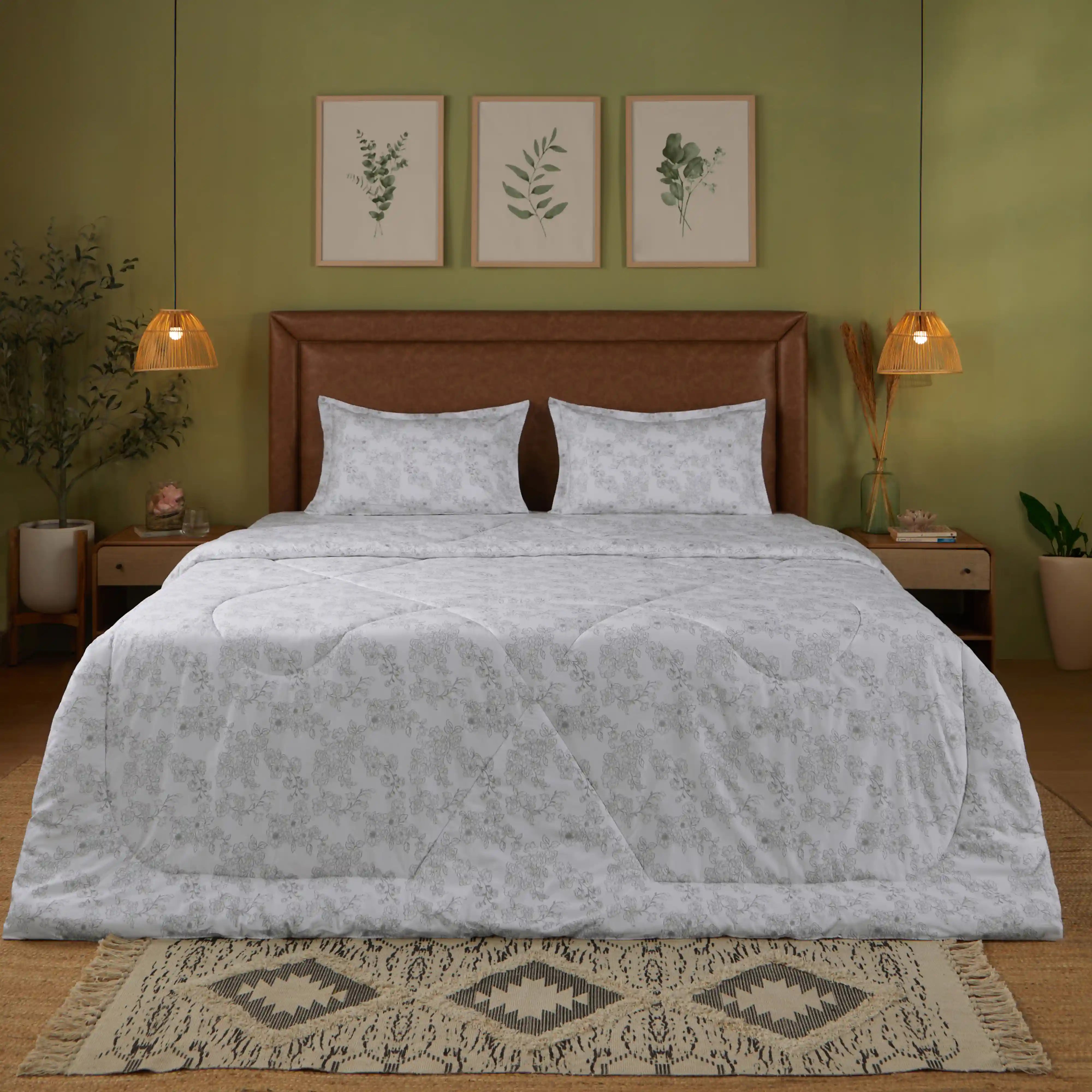 Bloomshire Classic | Everyday Charm Printed 120GSM Reversible Comforter-Grey Grey / Double