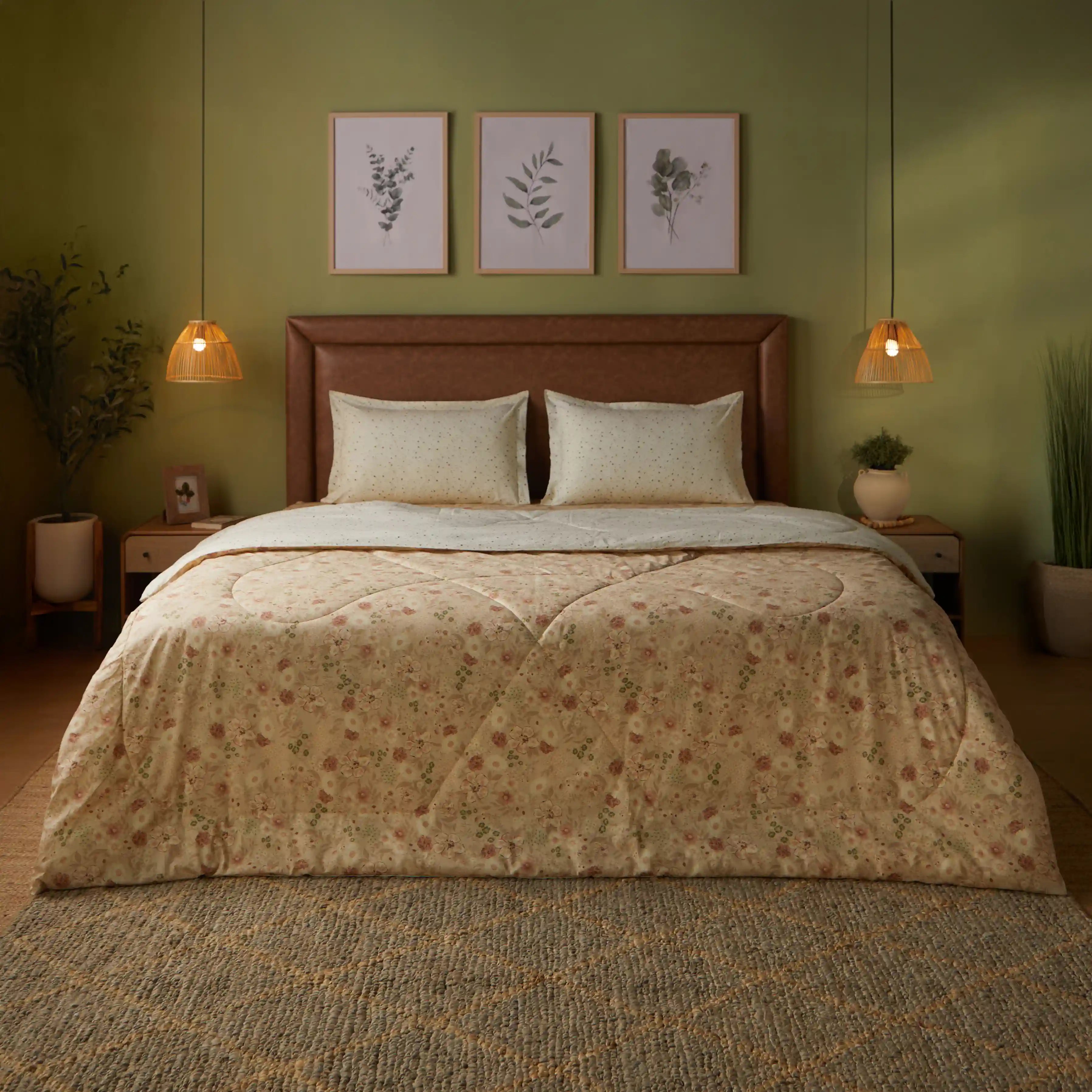 Mishella Printed Beige Comforter-240gsm Beige / Double