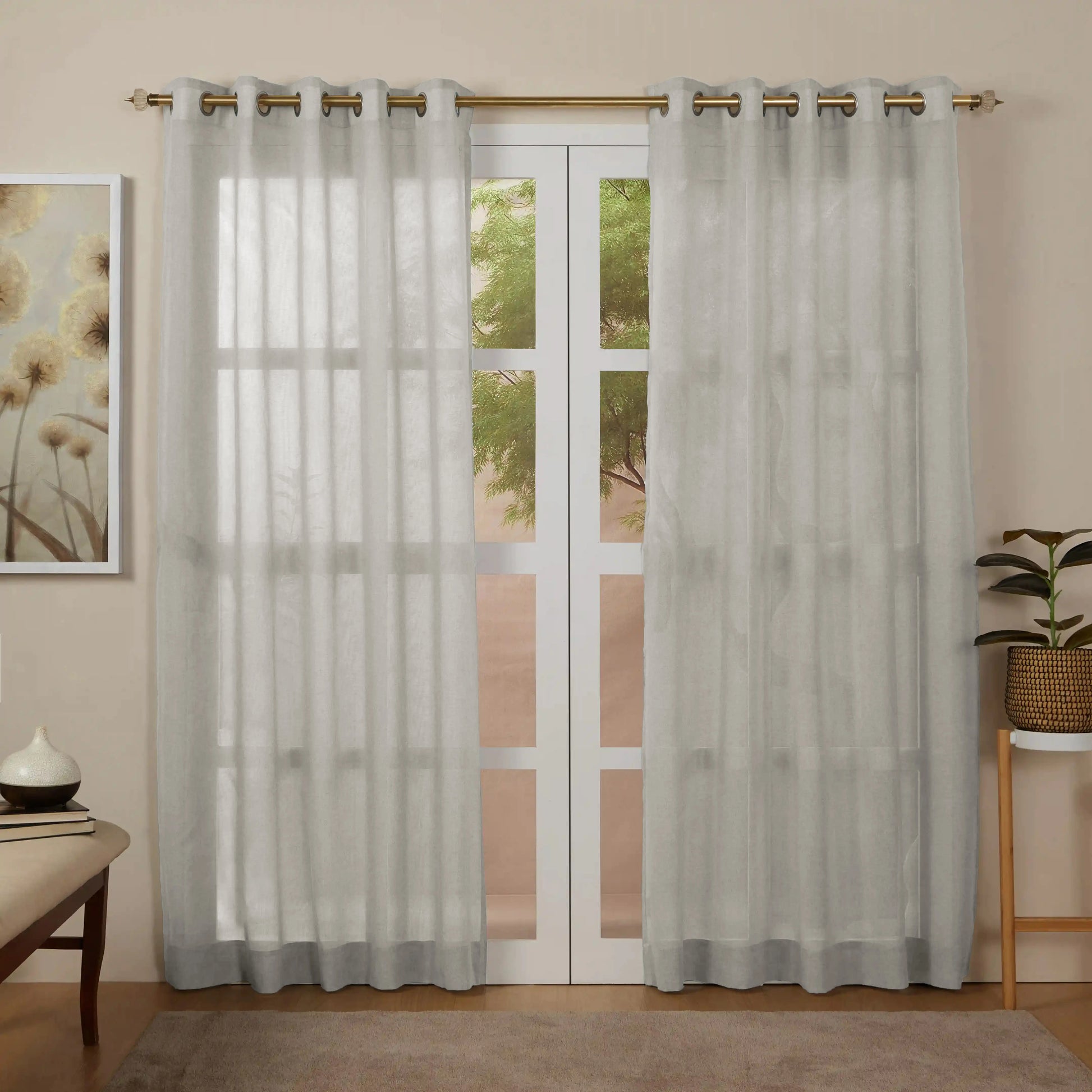 Velina Set Of 2 Sheer Readymade Curtains | 
Sand & Shadow Parchment / Door (7ft X 4.4ft)