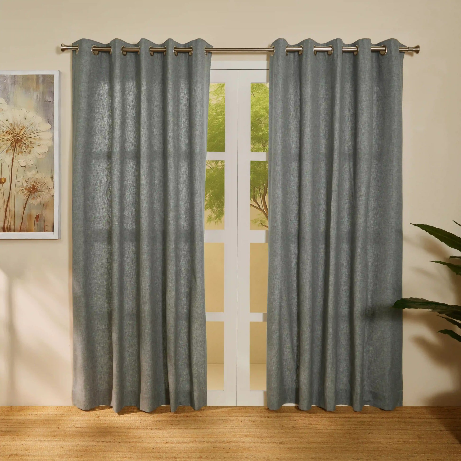 Paleto Set Of 2 Solid Readymade Curtains | Monsoon Hues Slate / Door-XL (9ft X 4.4ft)