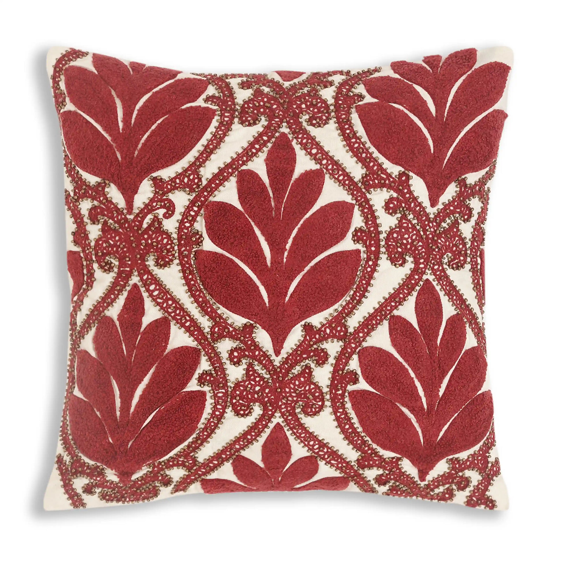 Espricia Embroidered Cushion Cover | Banjara Bloom Crimson / Cushion Cover (51cm x 51cm)