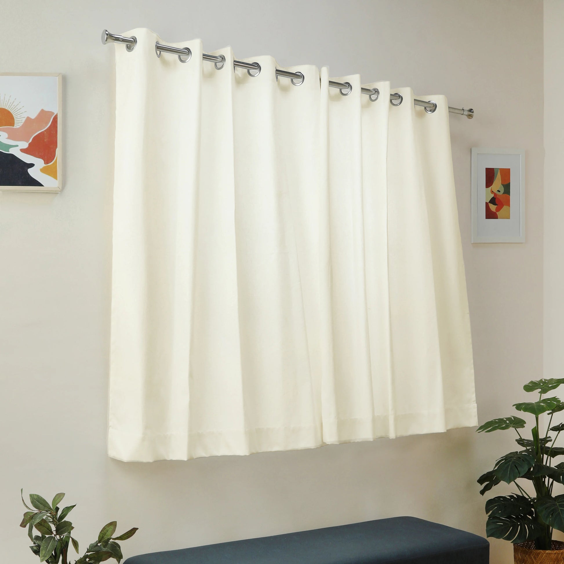 Paleto Set Of 2 Solid Readymade Curtains | Earthen Textures Vanilla Sky / Window (5ft X 4.4ft)