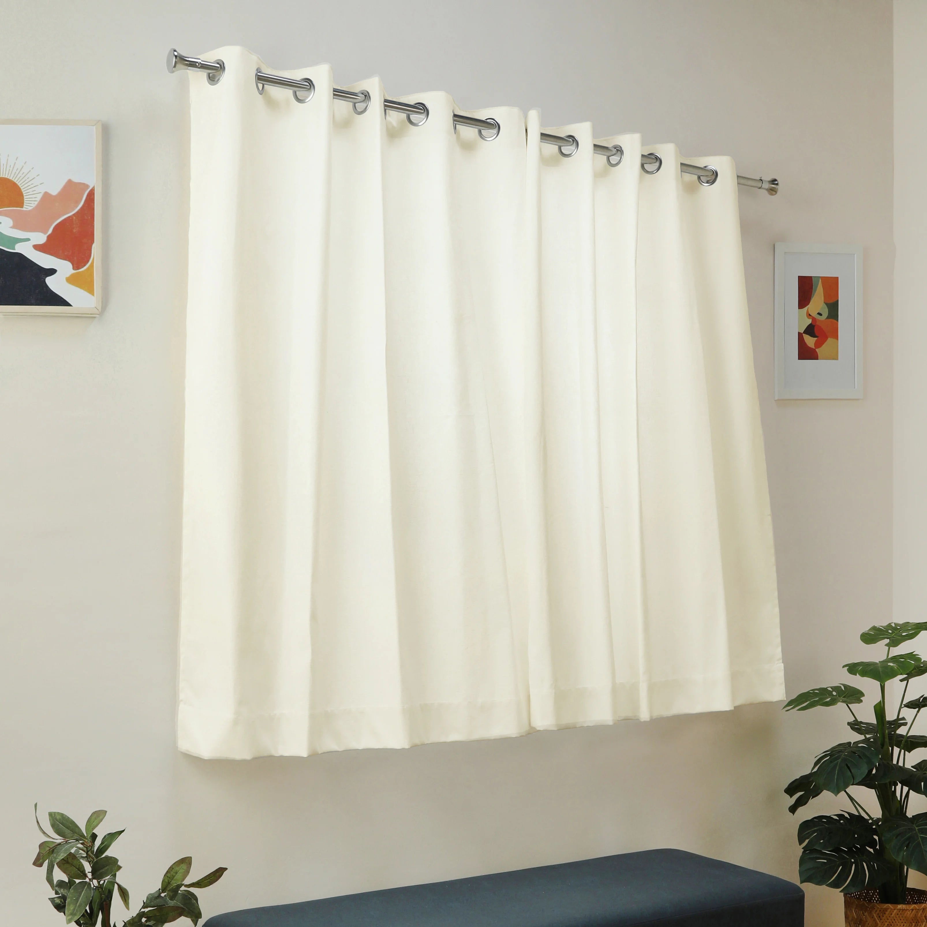 Paleto Set Of 2 Solid Readymade Curtains | Earthen Textures Vanilla Sky / Window (5ft X 4.4ft)