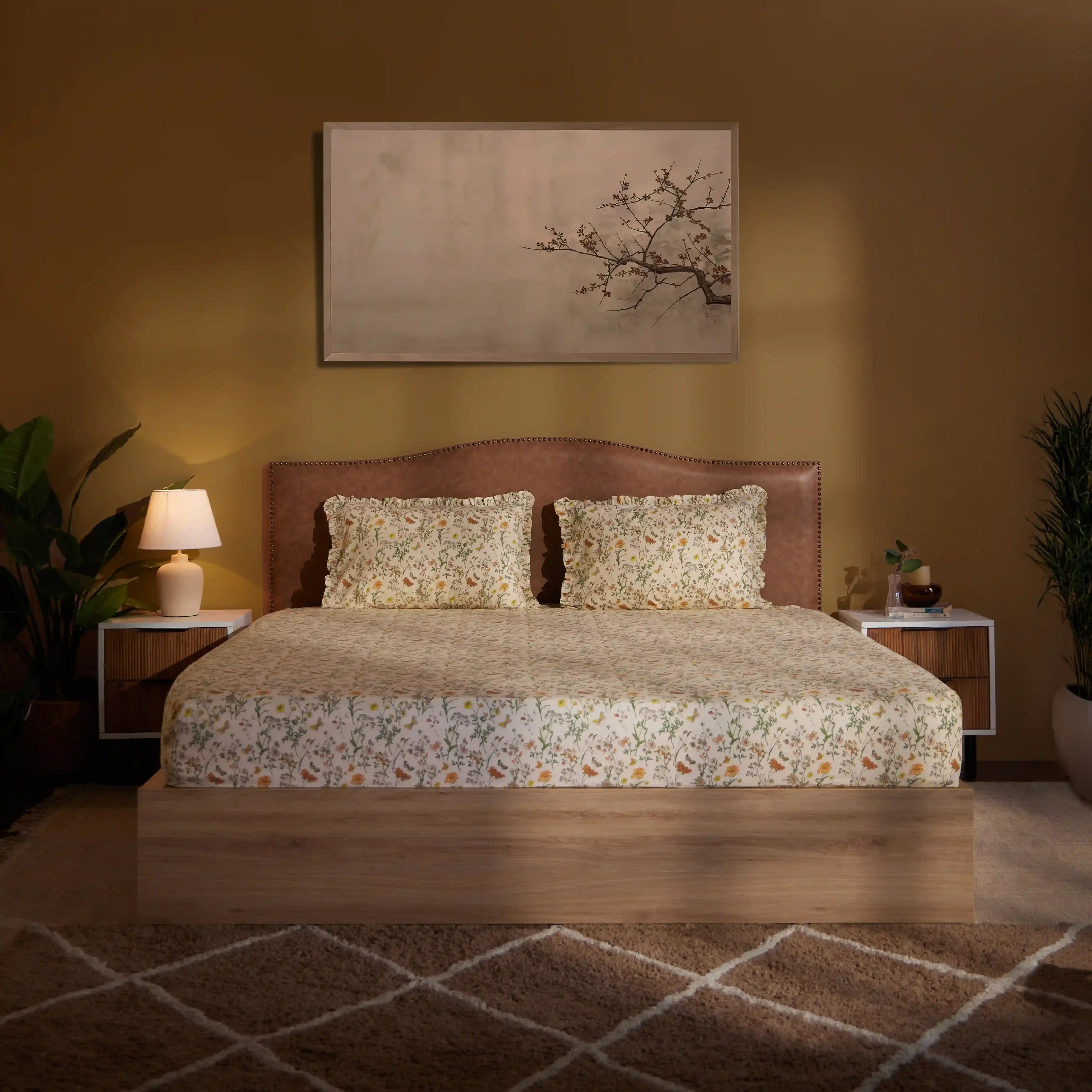 Bloomshire Luxe Printed Fitted Sheet Set-Mustard Mustard / King