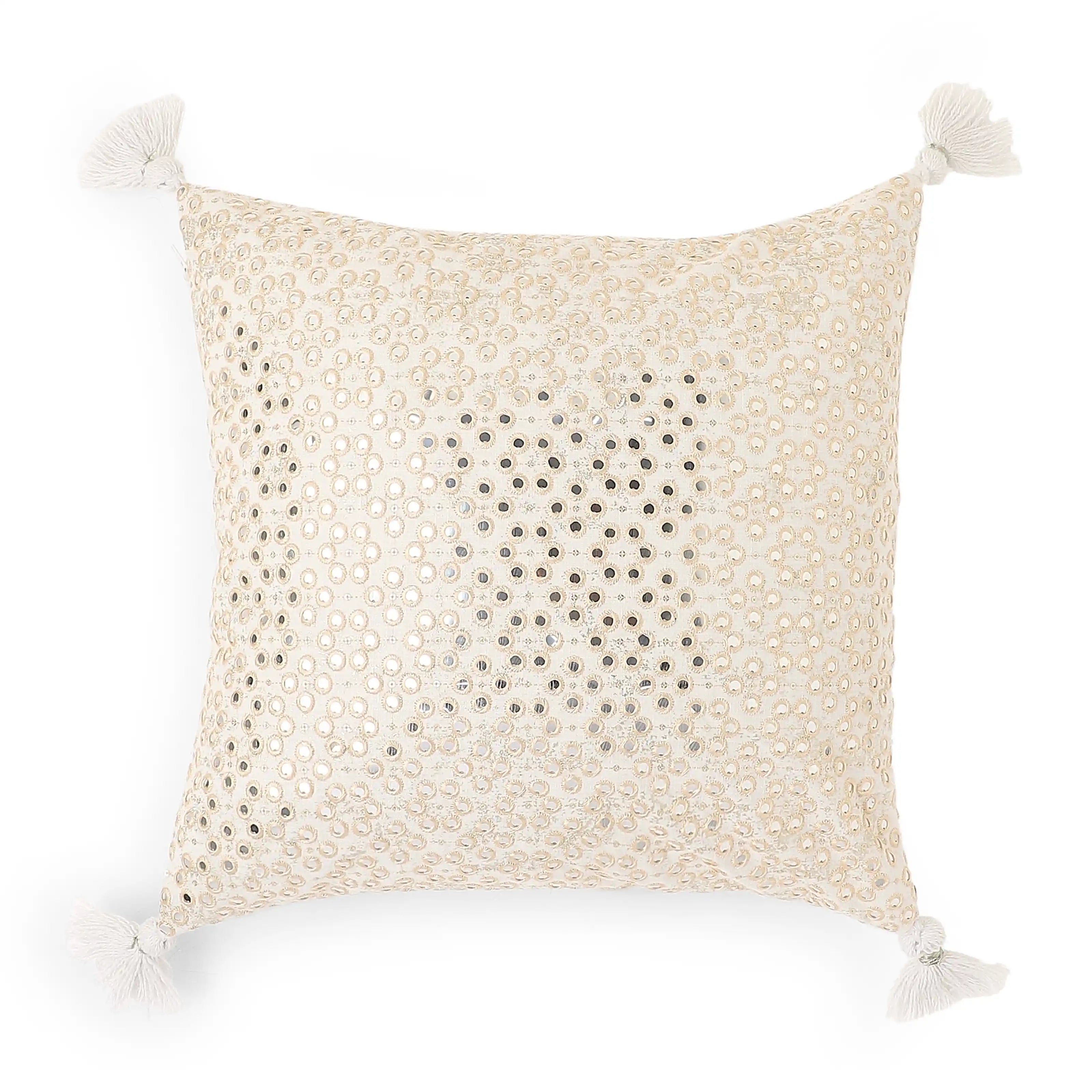 Espricia Embroidered Cushion Cover | Jharokha Ivory Mist / Cushion Cover (51cm x 51cm)