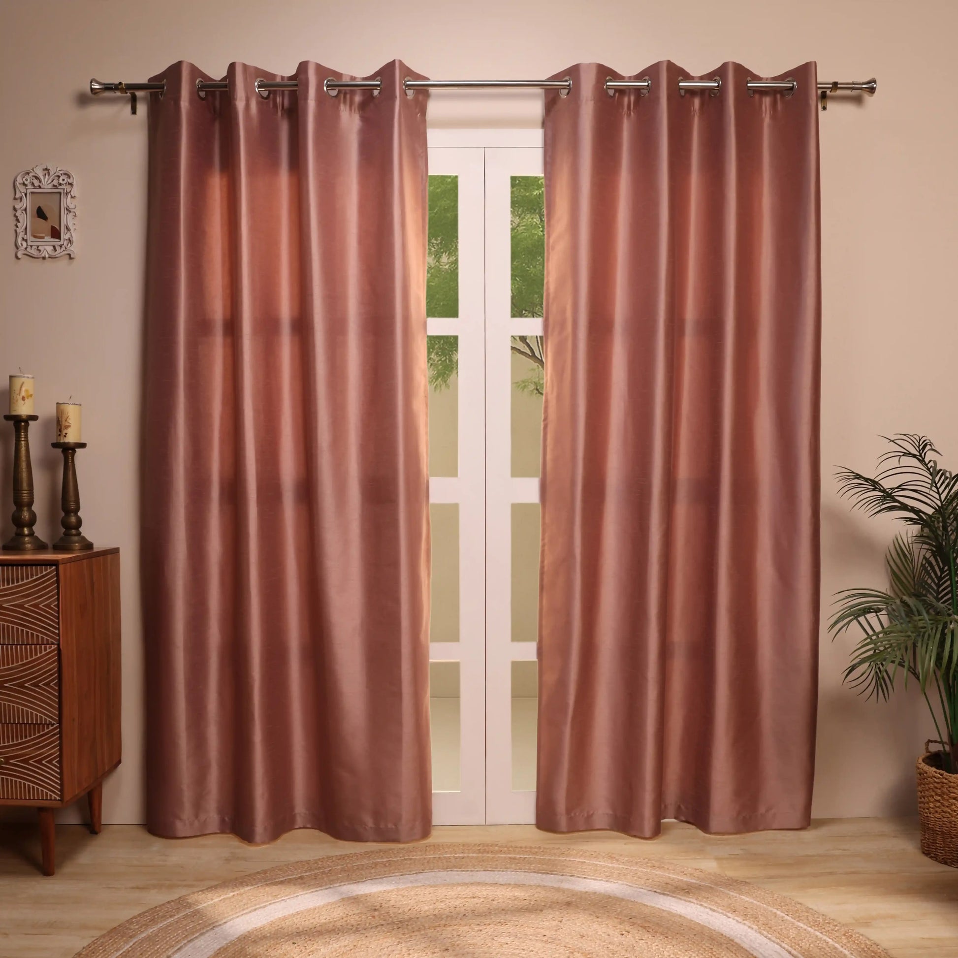 Paleto Set Of 2 Solid Readymade Curtains | Pure Hues Blush Sand / Door (4.25ft X 7.22ft)
