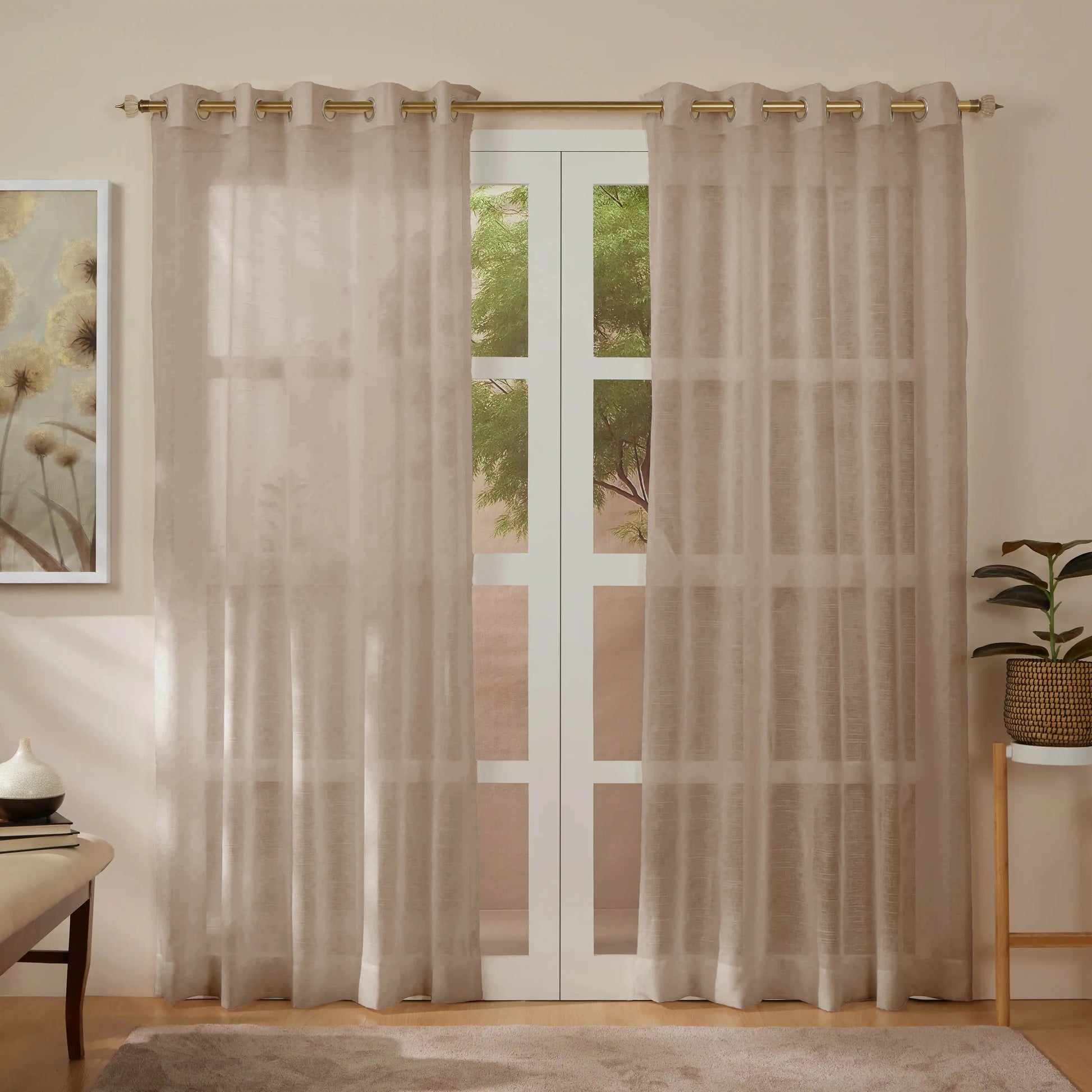 Velina Set Of 2 Sheer Readymade Curtains | 
Earthbound Espresso / Door-XL (9ft X 4.4ft)