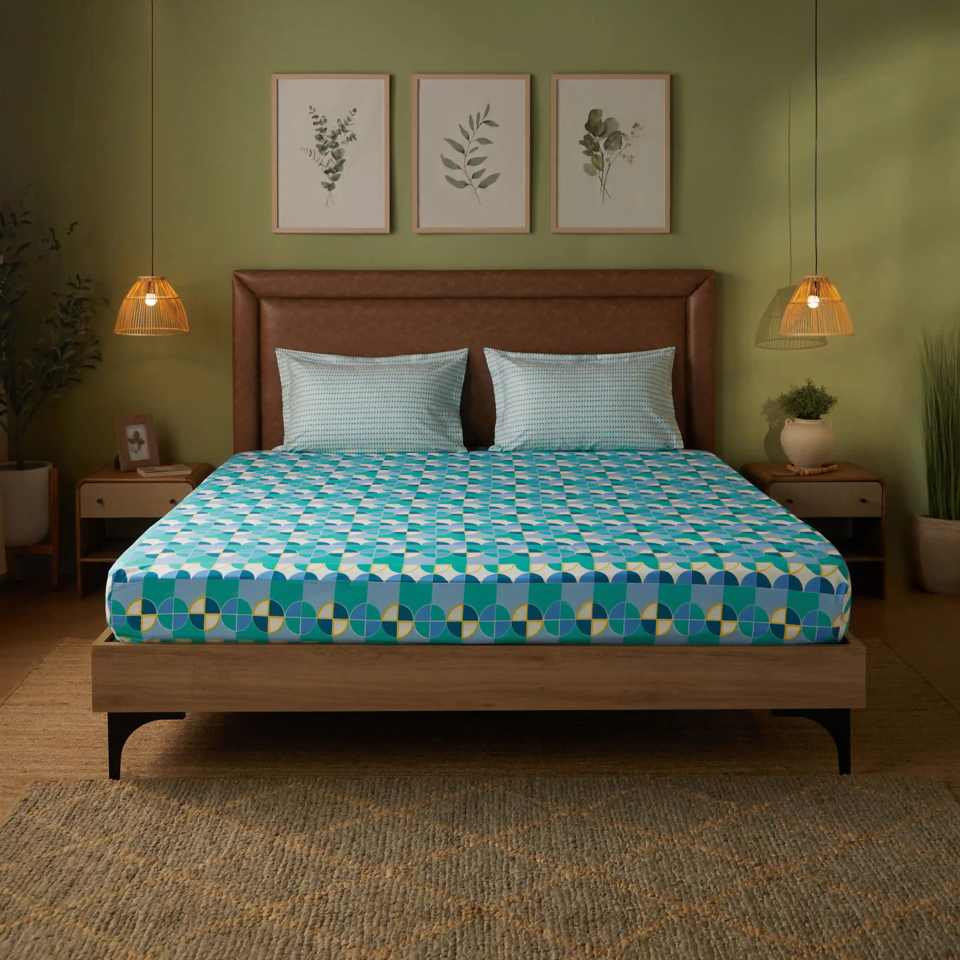 Mishella Printed Orbit Teal Fitted Sheet Set Orbit Teal / Queen