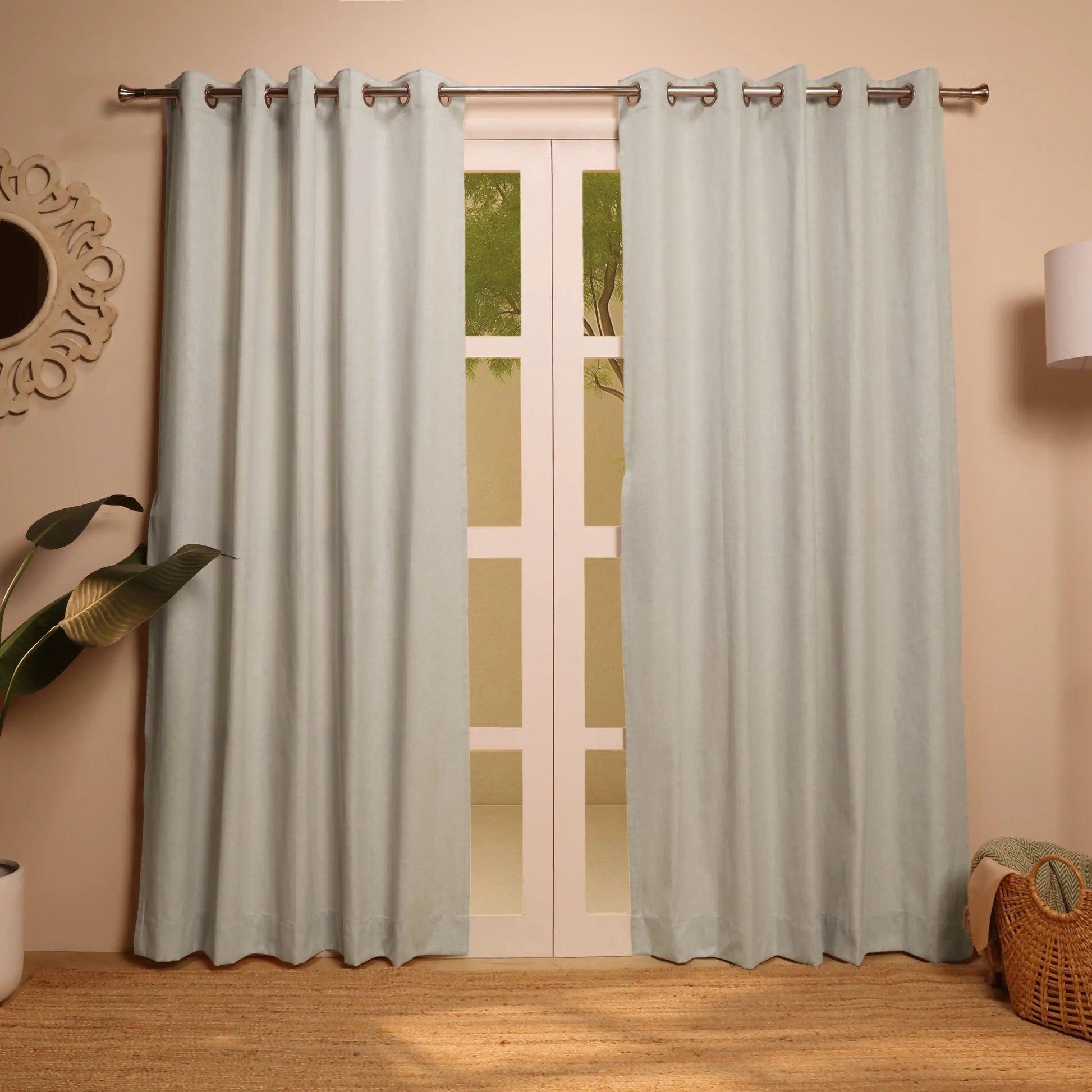 Paleto Set Of 2 Solid Readymade Curtains | Desert Tones Stone Relic / Door (7ft X 4.4ft)